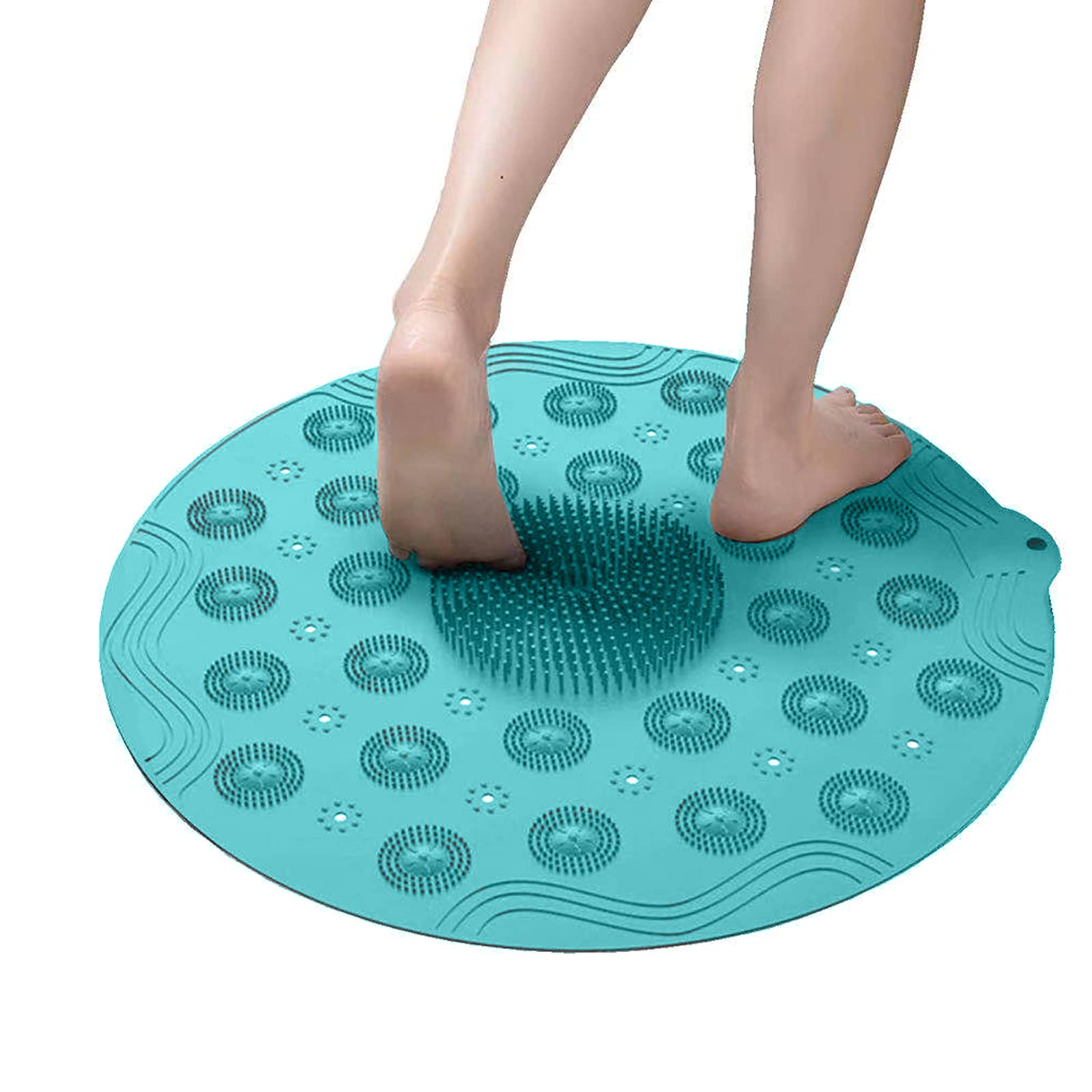 KAITOER Round Silicone Shower Mat – Non-Slip Foot Massage Bath Mat, Blue