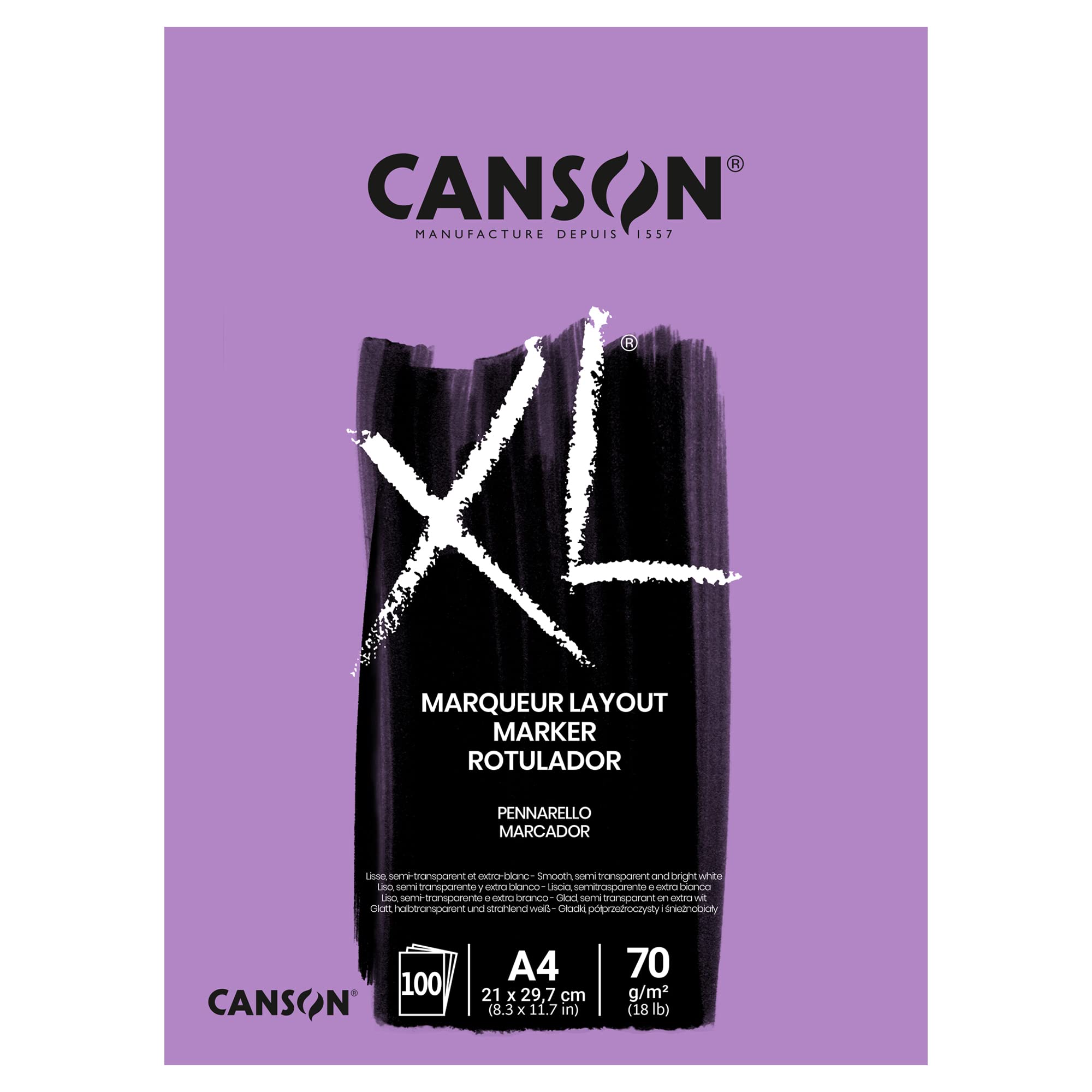 Canson XL Marker Paper Pad – A4 70gsm Ultra White Smooth, 100 Sheets