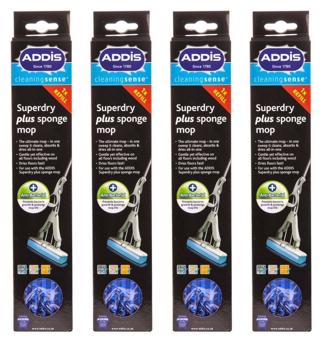 Addis PVA Sponge Mop Refill – Metallic Floor Cleaning Head (4 Pack)