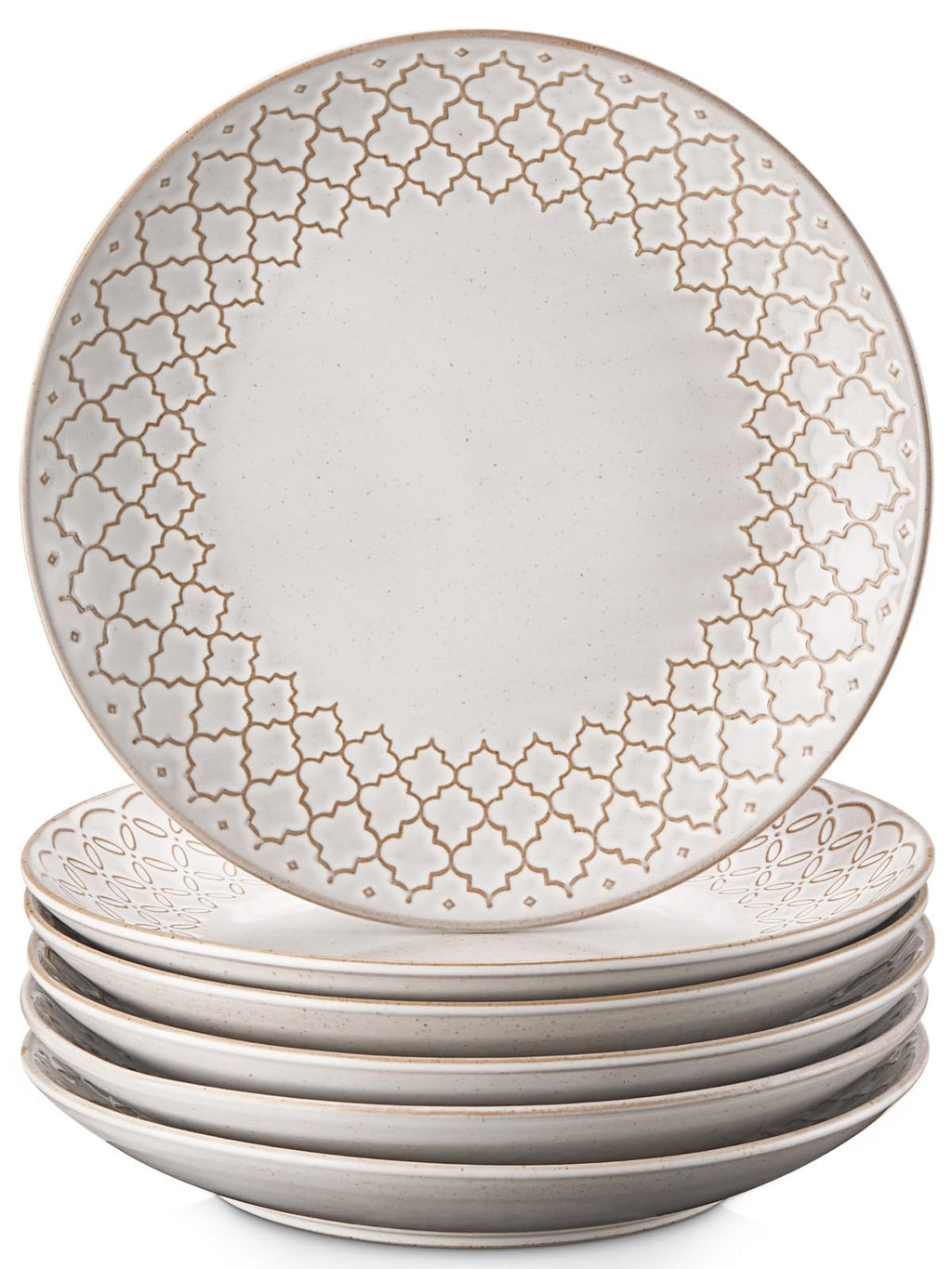 DOWAN 8.5" Porcelain Dinner Plates Set of 6 | Embossed Vintage Salad Plates