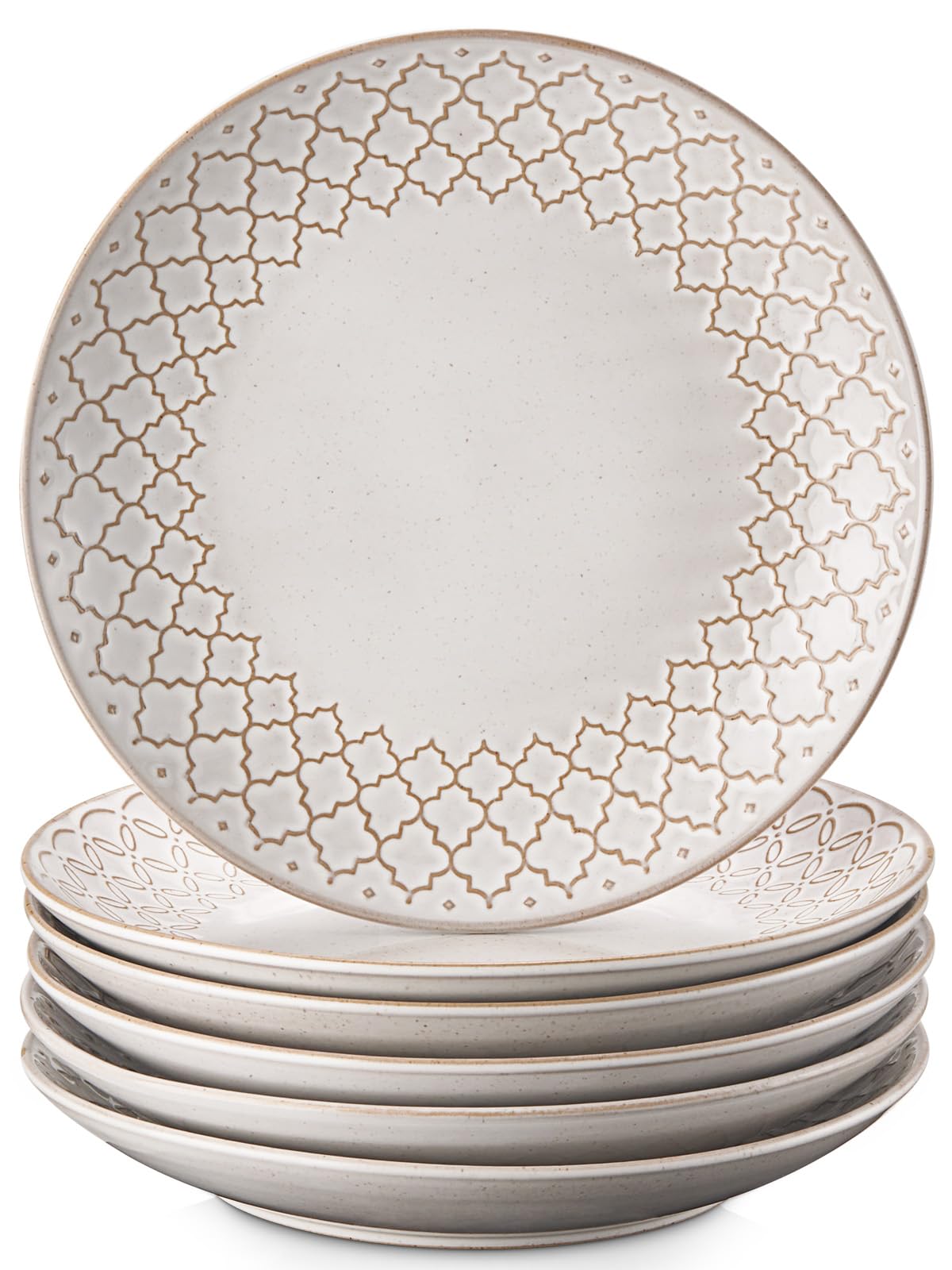 DOWAN 8.5" Porcelain Dinner Plates Set of 6 | Embossed Vintage Salad Plates
