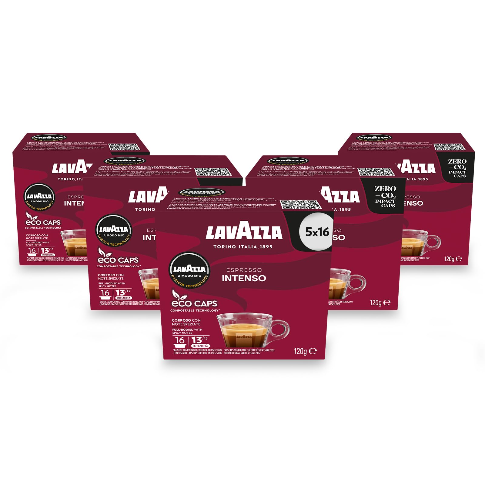 Lavazza A Modo Mio Intenso Coffee Capsules - 80 Pods (5 x 16 Packs)