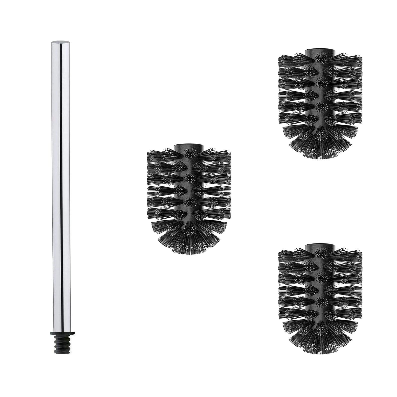WAVEWO Stainless Steel Toilet Brush Set – 3 Interchangeable Heads, Black