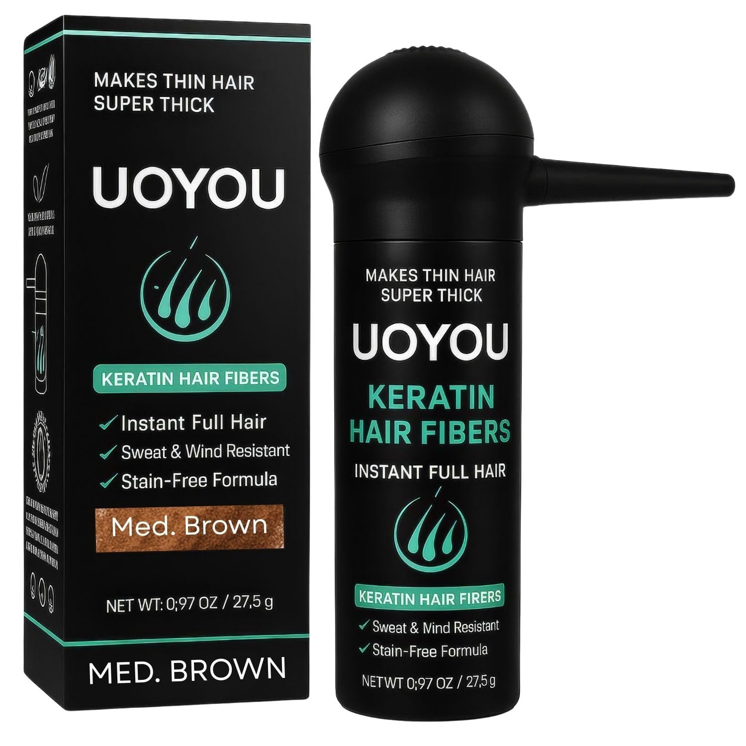 UOYOU Keratin Hair Building Fibers - Medium Brown 27.5g with Pump