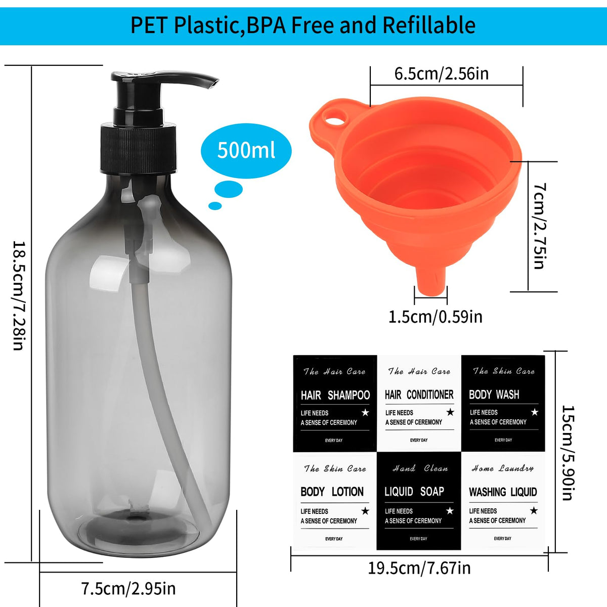 4 Pcs 500ml Soap Dispenser with Pump, Empty Refillable Pump Bottle Dispensers for Kitchen Bathroom Liquid Hand Dish Soap Dispenser Bottles Containers - image 2