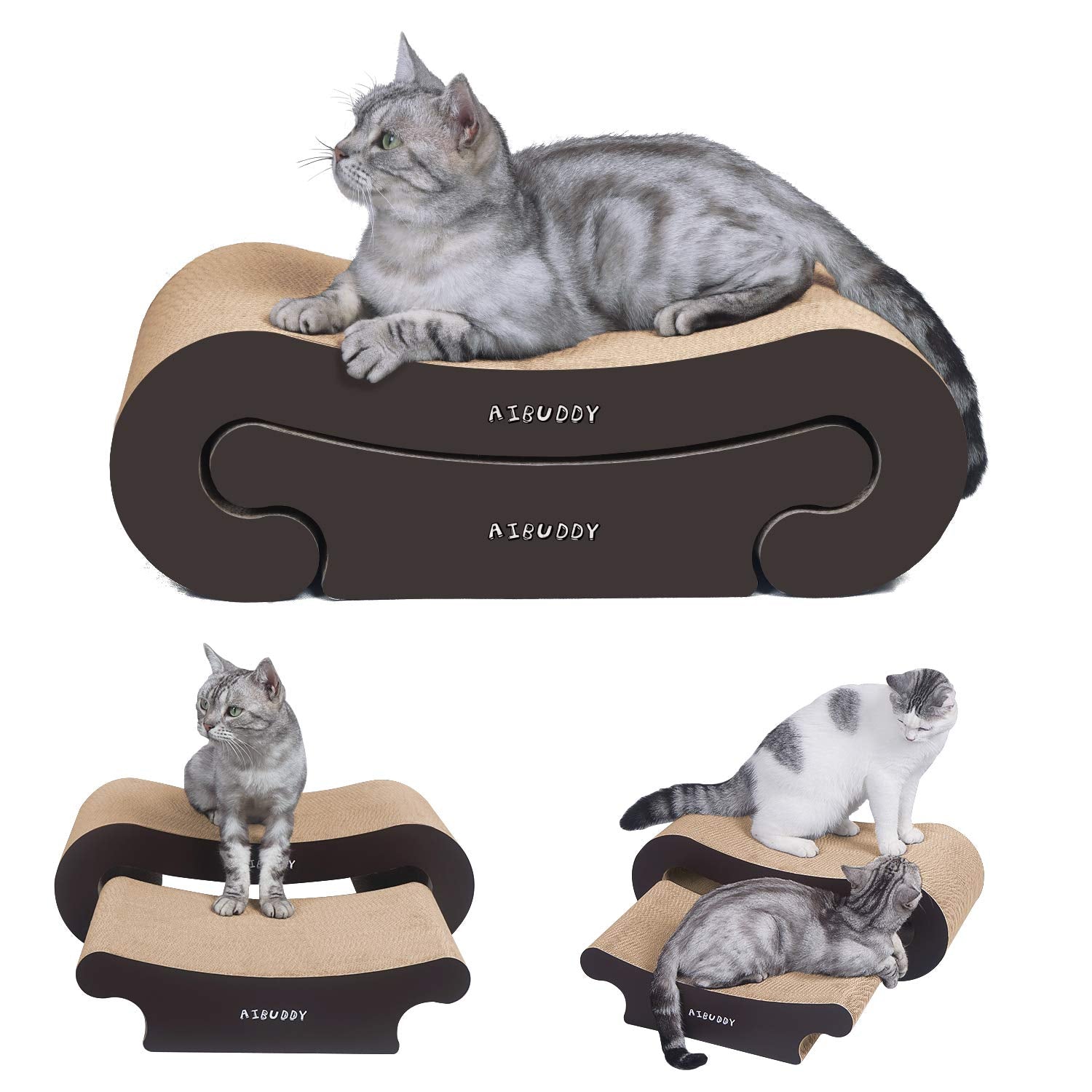 Aibuddy 2-in-1 Cat Scratcher Lounge | Durable Cardboard Bed & Toy