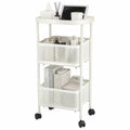 PLSOPPKG 3 Tier Rolling Cart, Metal Utility Storage Carts with Wheels, Craft Cart Organizer, Mesh Basket for Bedside Kitchen Office Art, Milky White