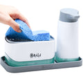 OMAIA 4-in-1 Dish Soap Dispenser Set with Sponge Holder & Silicone Tray