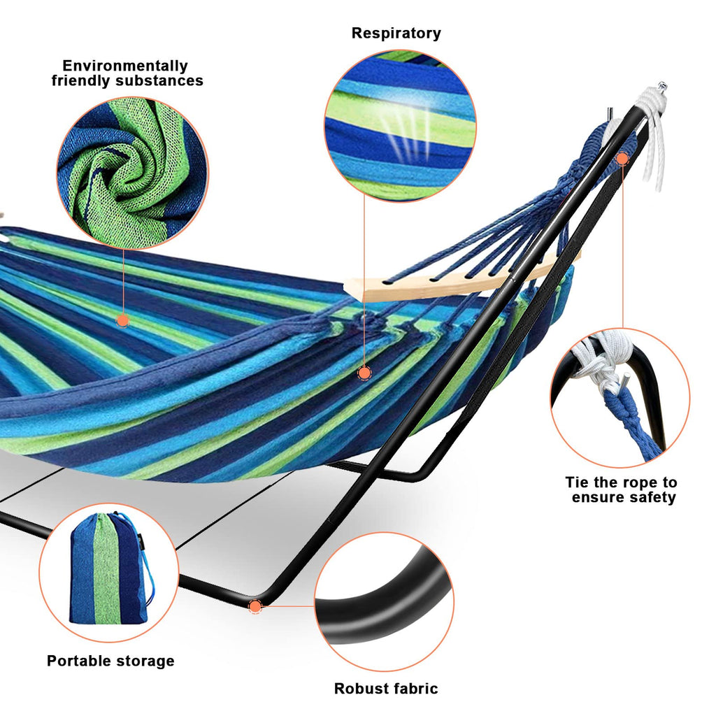 Double Cotton Hammock with Adjustable Steel Stand – Red