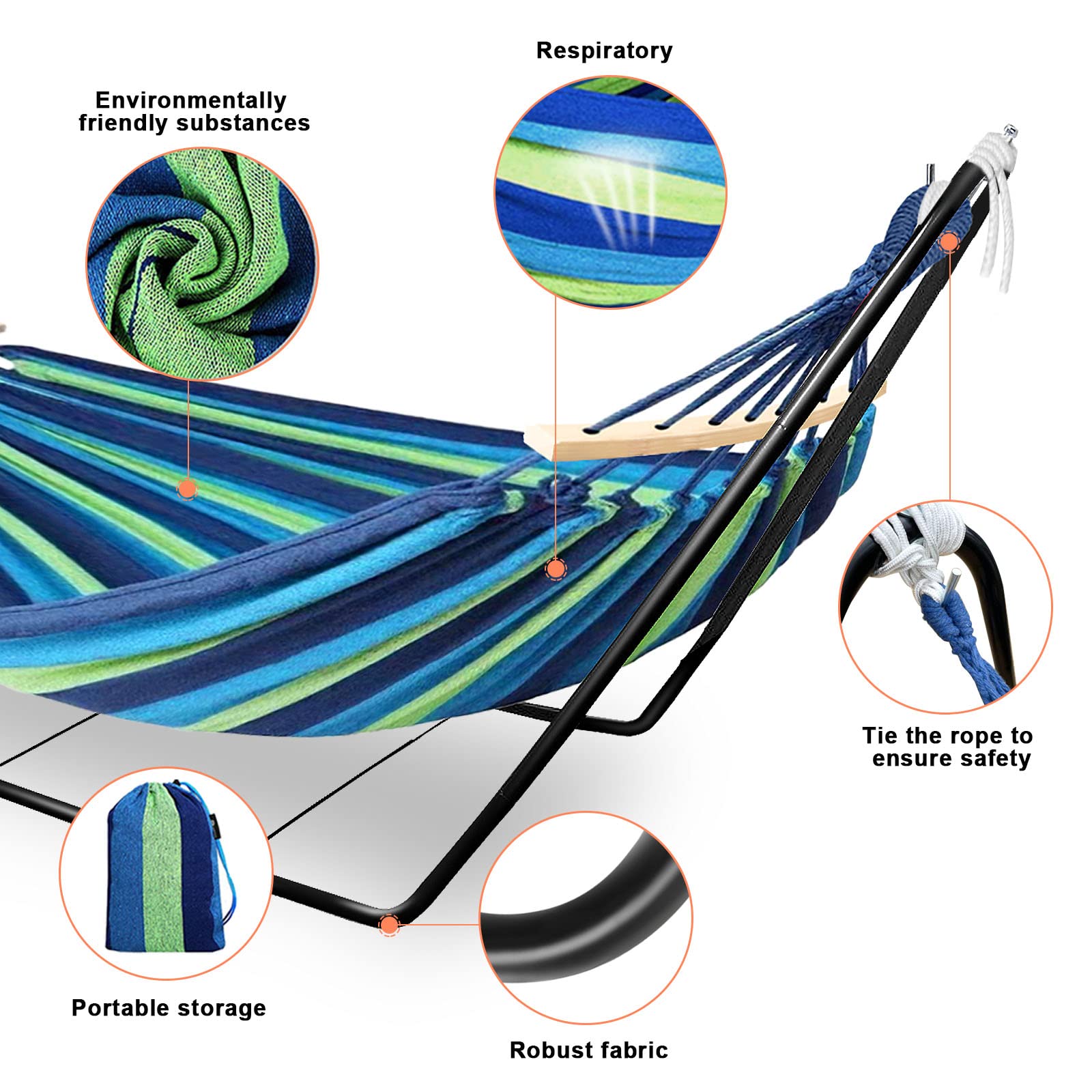 Double Cotton Hammock with Adjustable Steel Stand – Red