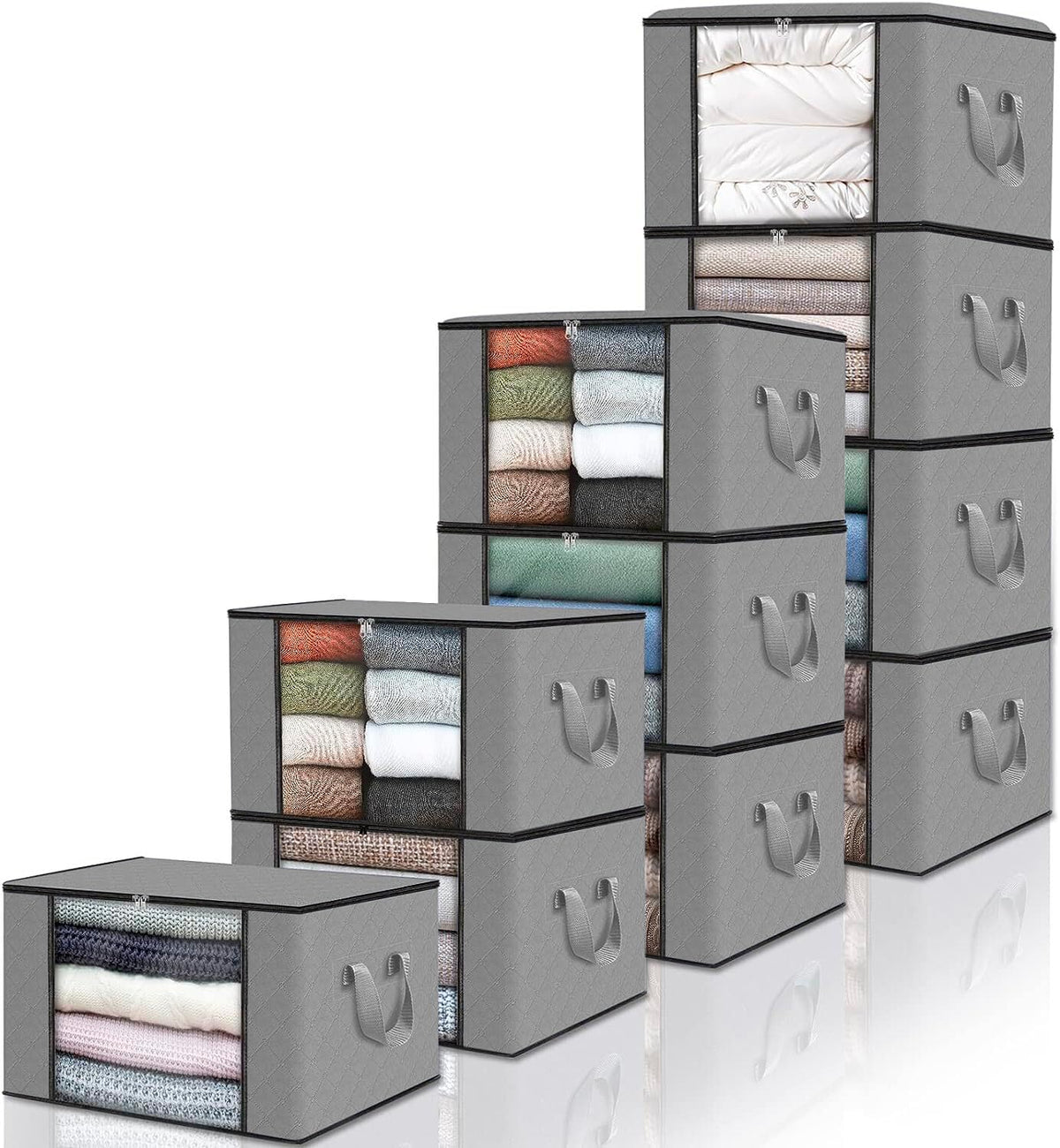 edihome, Clothes Storage Bag, 10 pieces, Wardrobe Organiser, with Reinforced Handles, Heavy Duty Cloth Pouches with Transparent Window - image 1