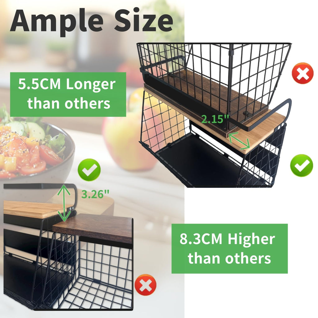 OMISHINE Magnetic Spice Rack & Fruit Basket Set – 2 Tier Metal Kitchen Storage