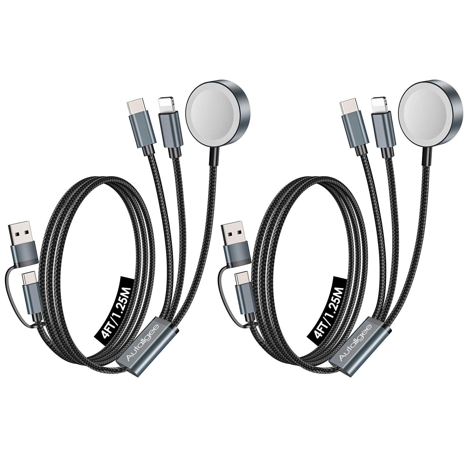 2-Pack 3-in-2 Multi Fast Charging Cable for Apple Watch