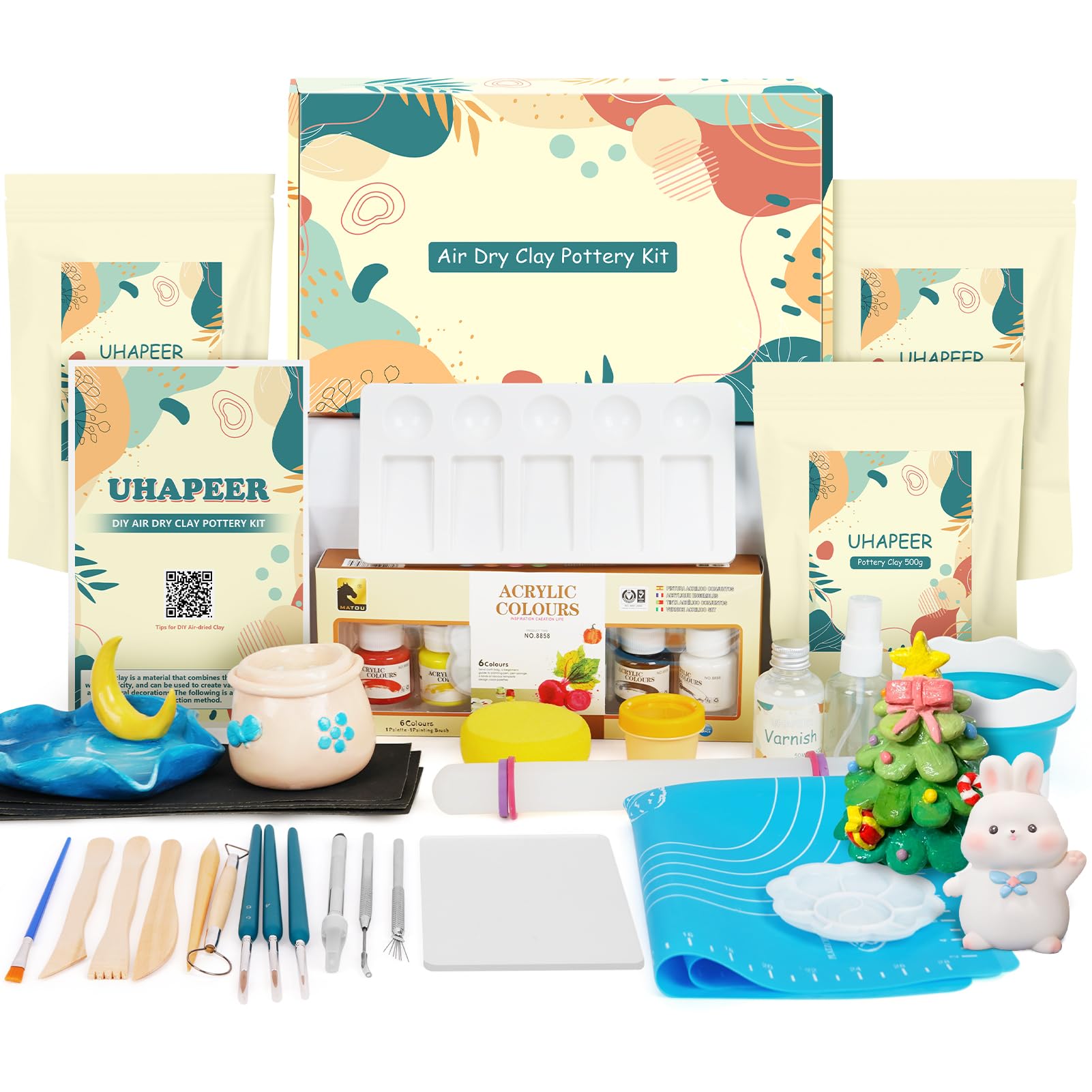 UHAPEER Air Dry Clay Pottery Kit for Adults – DIY Painting & Tool Set