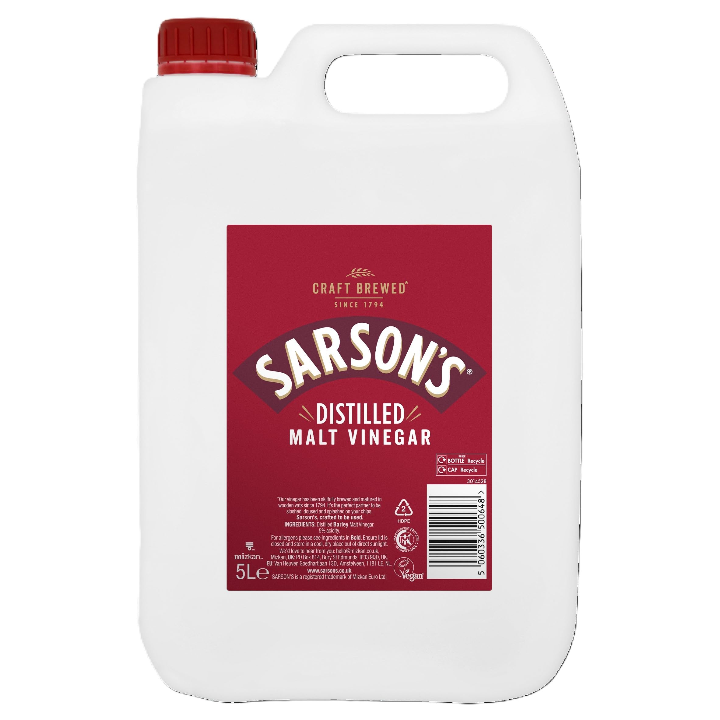 Sarson's Distilled Malt Vinegar – 2 x 5L Bulk Pack for Pickling