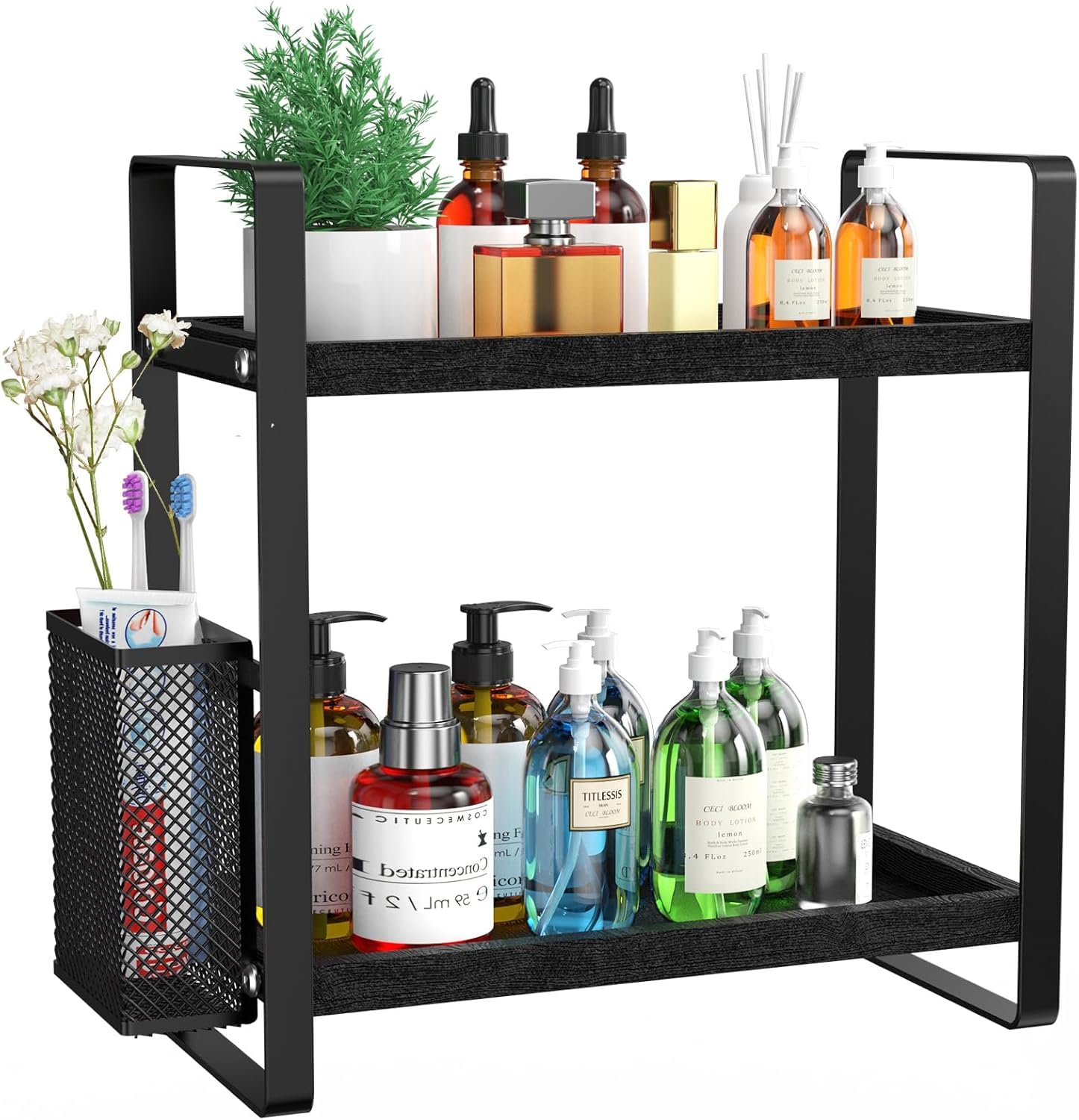 2-Tier Wood Bathroom Countertop Organizer | Makeup & Skincare Tray