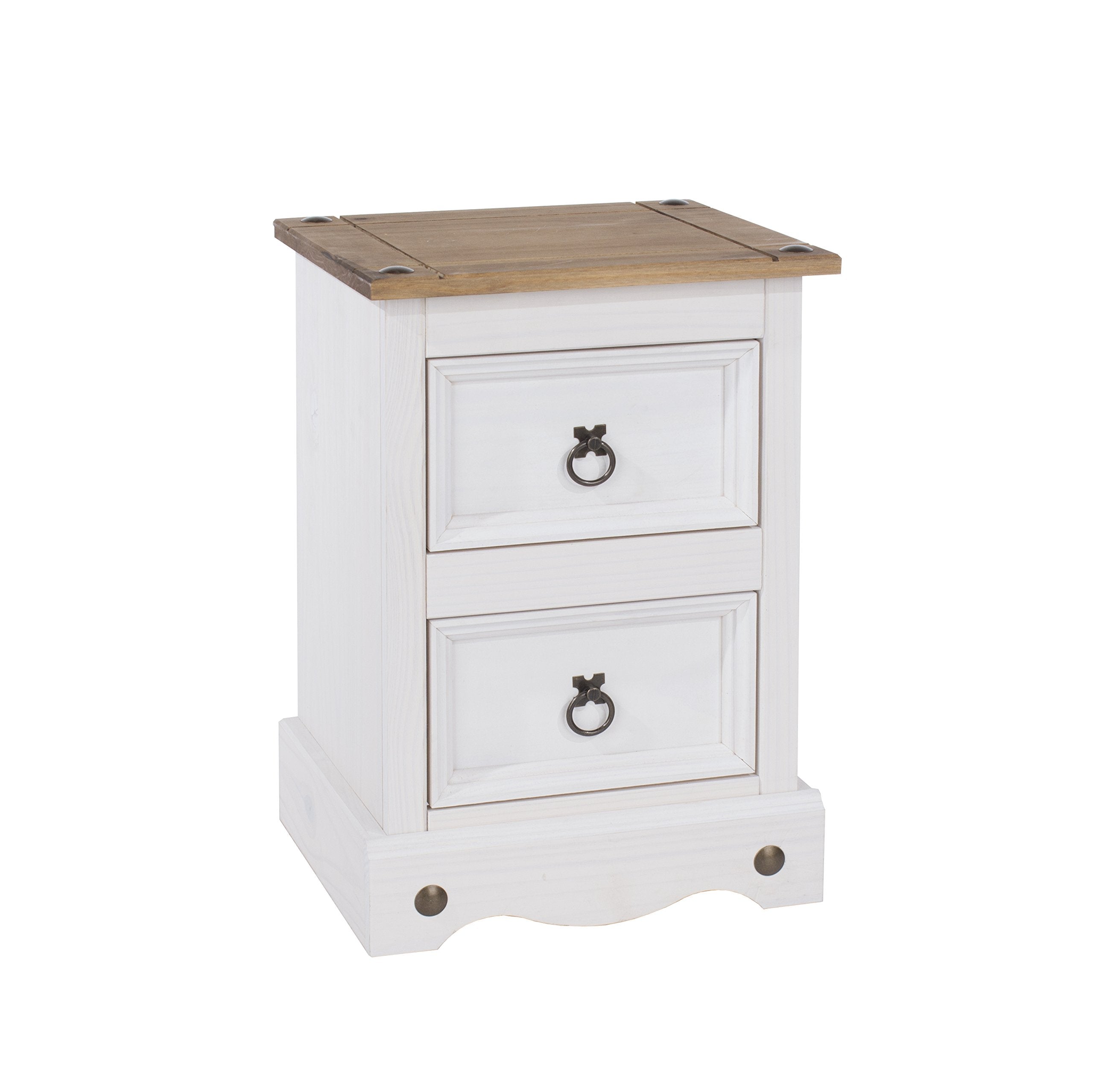 White Pine Wood 2 Drawer Bedside Table – Rustic Nightstand