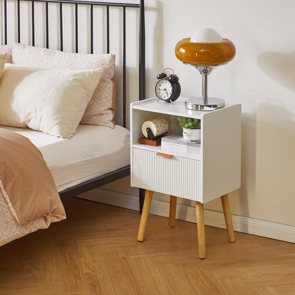 Aibiju Modern Nightstand, Bedside Tables with Drawer, 2-Tier Night Table, Mid Century Nightstands with Open Storage Shelf - image 2