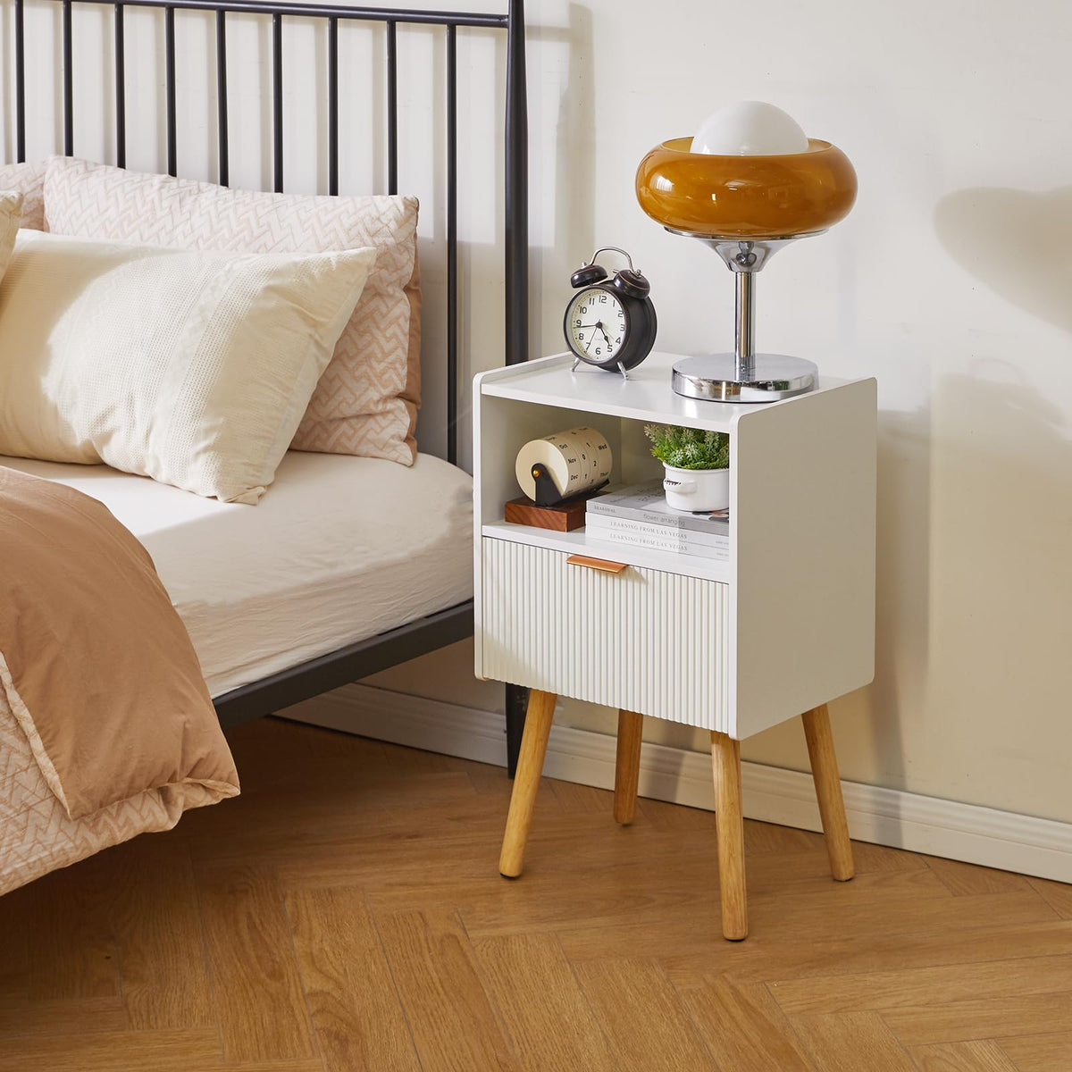 Aibiju Modern Nightstand, Bedside Tables with Drawer, 2-Tier Night Table, Mid Century Nightstands with Open Storage Shelf - image 2