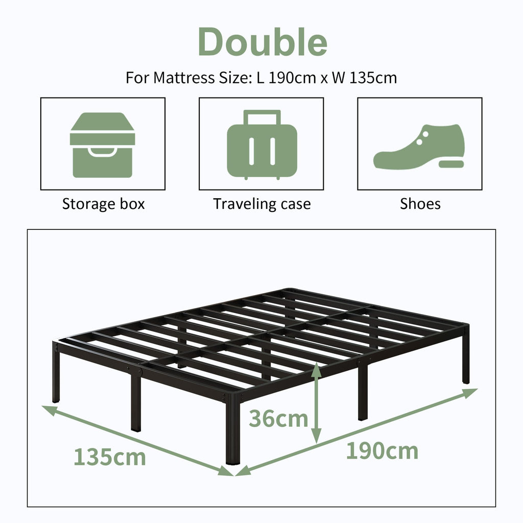 Lutown-Teen 4ft6 Double Metal Bed Frame | Heavy Duty Steel Slats
