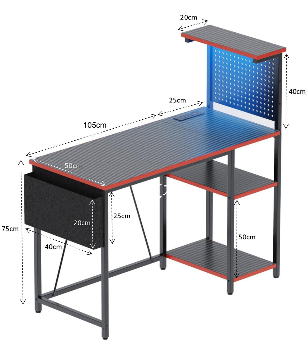 Xyphren Gaming Desk with Pegboard & Power Outlet & LED Light, Small Computer Desk with Reversible Shelves for Corner Home Office Desk, 140 * 50cm - image 4