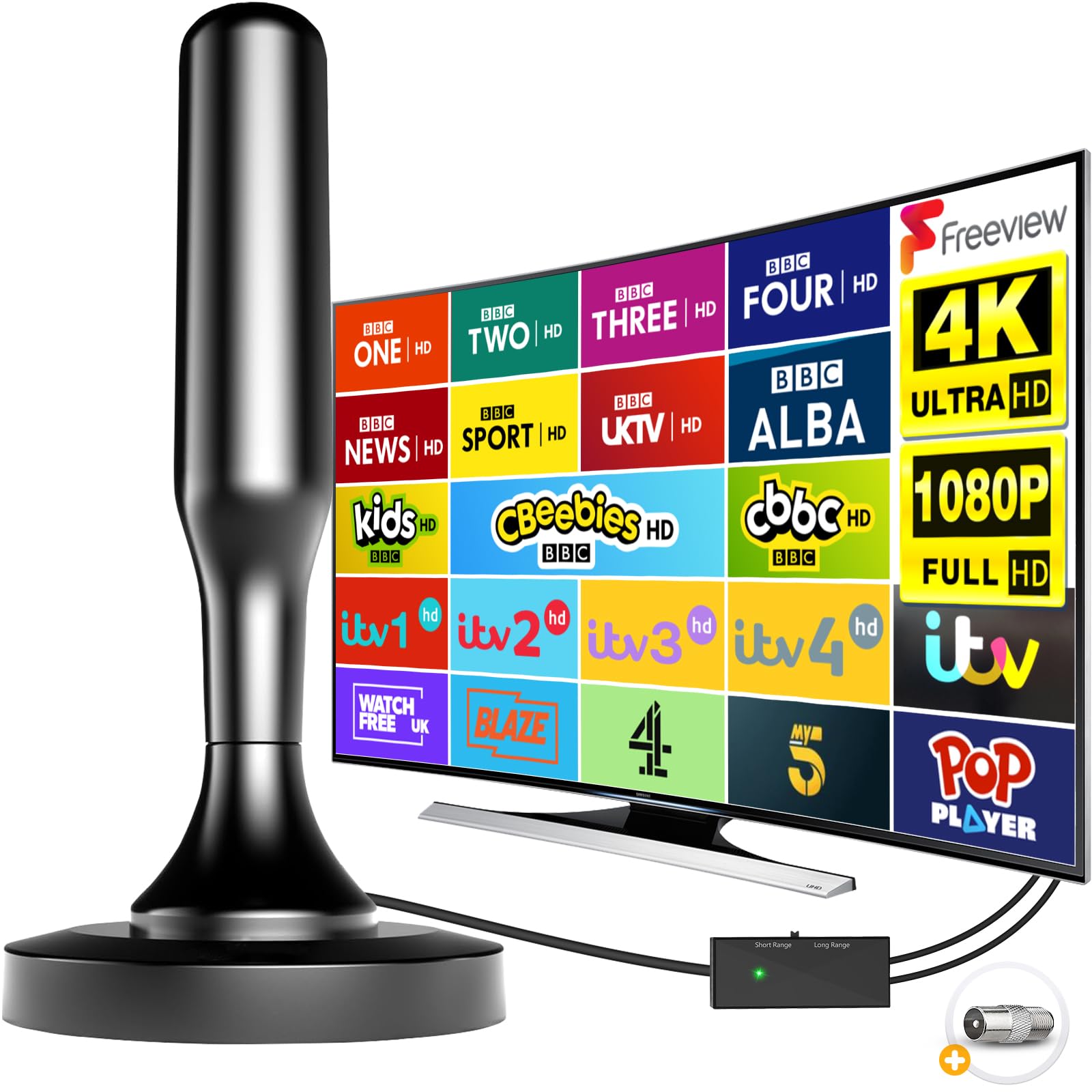 Jolof Store Indoor Digital TV Aerial | 4K Freeview Antenna with Booster
