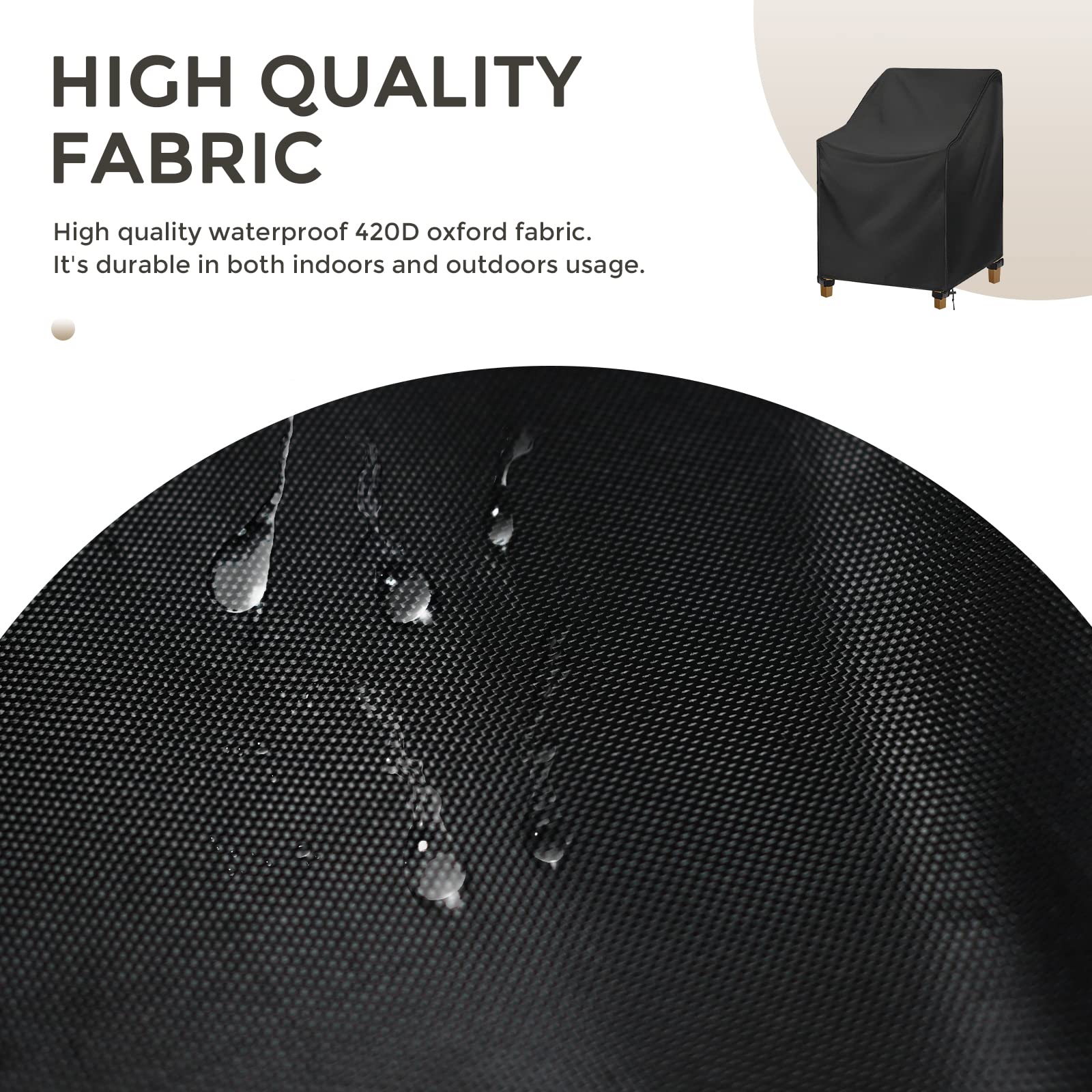 Widesmile Waterproof Patio Stacking Chair Cover - 420D Oxford - 2 Pack