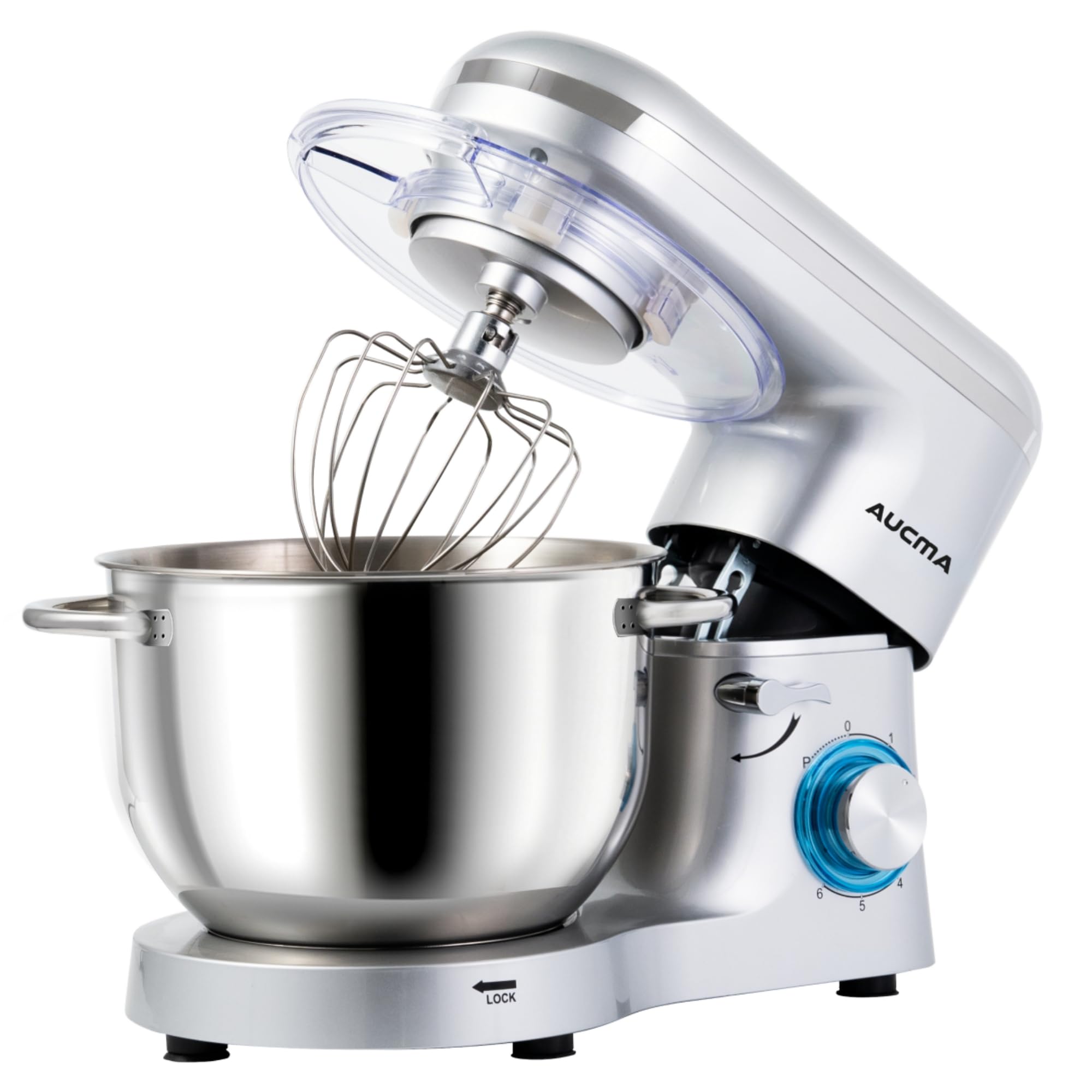 Aucma 6.2L Stand Mixer – 1400W Tilt-Head Kitchen Mixer, Shiny Silver