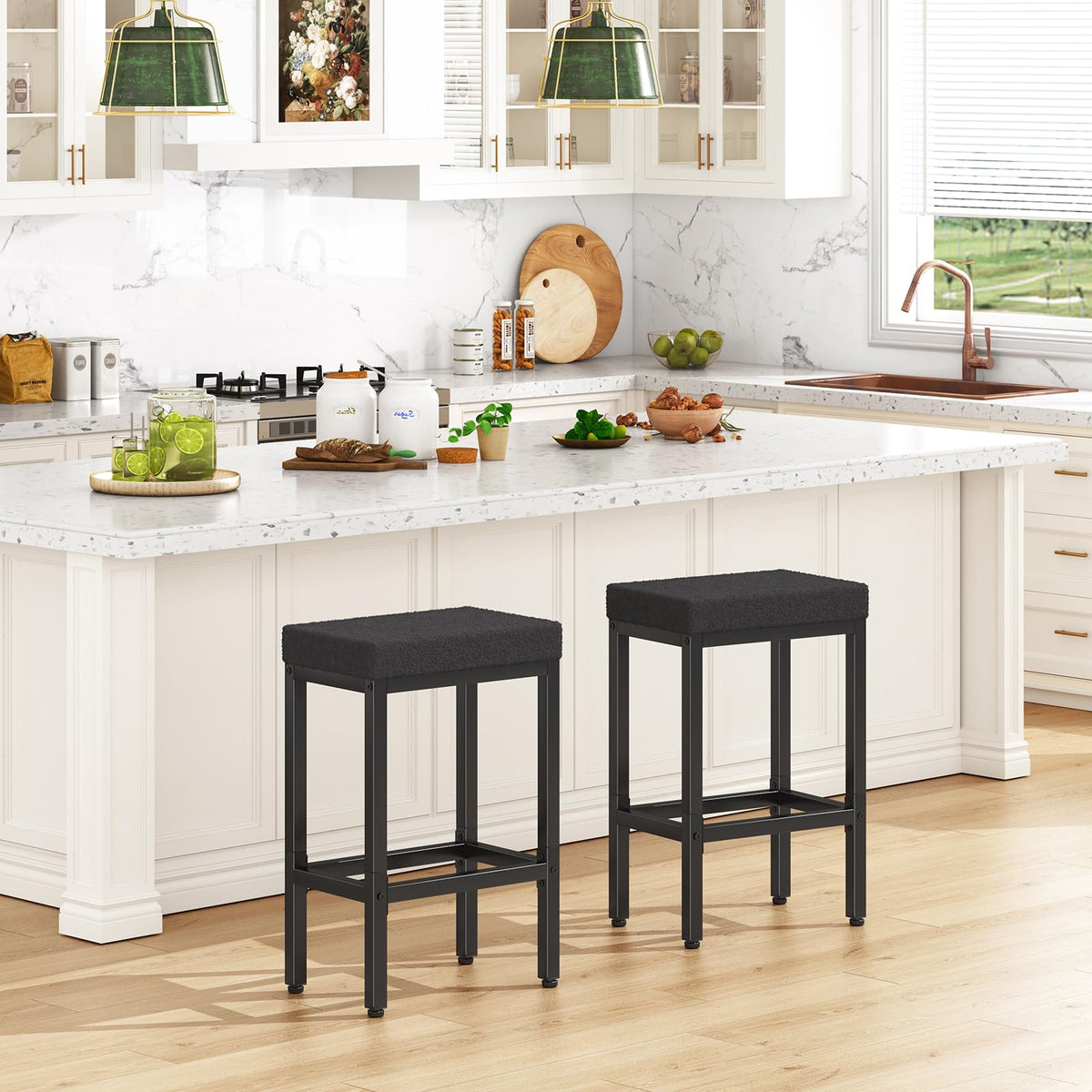 YMYNY 66cm Bar Stools Set of 2 - Fabric Breakfast Bar Stools, HBS514B