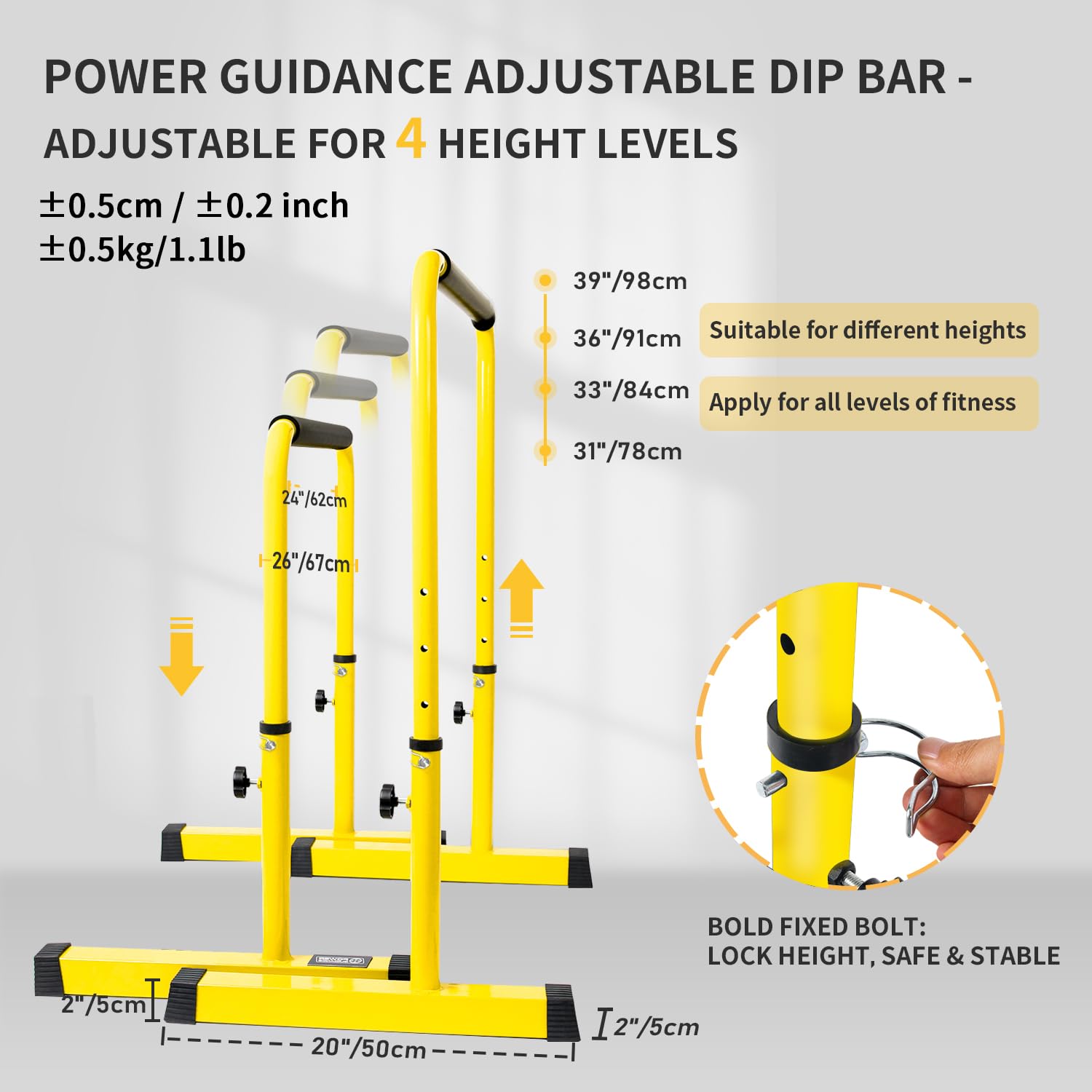 POWER GUIDANCE Adjustable Dip Bar Station | Heavy Duty Steel Pull Up Bar