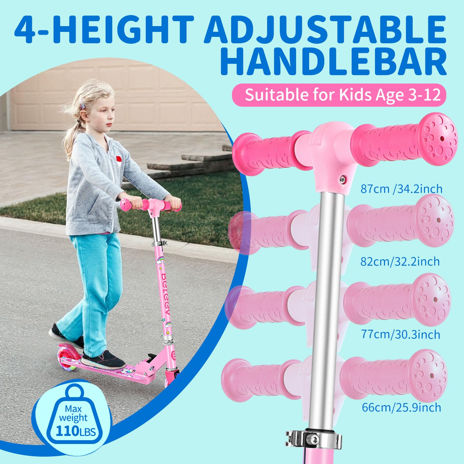 BELEEV V1 Kids Kick Scooter | Folding 2-Wheel Design with LED Light Up Wheels