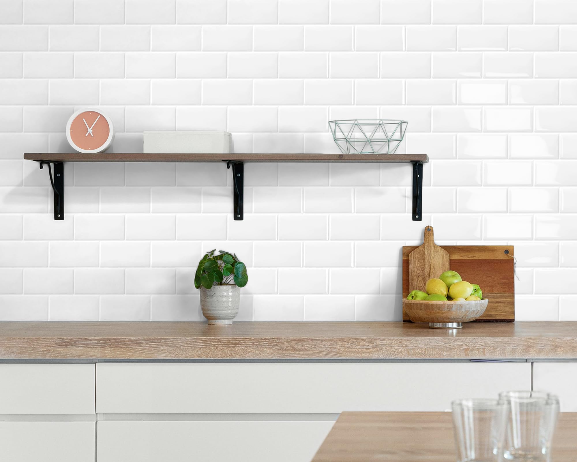 DEWOO White Metro Peel and Stick Wall Tiles - 10-Sheet Kitchen Splashback