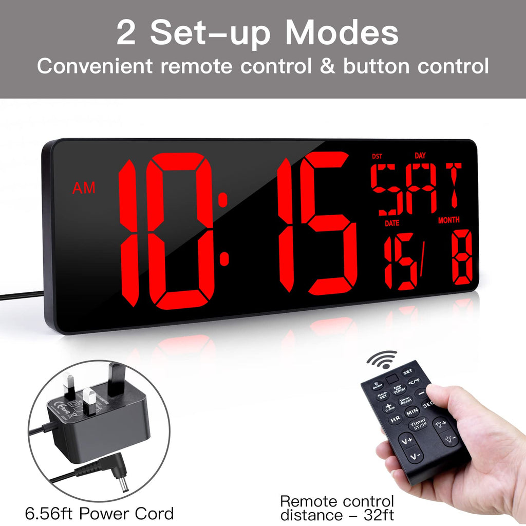 XREXS 16.5 Inch Digital Wall Clock | LED Large Display with Remote Control
