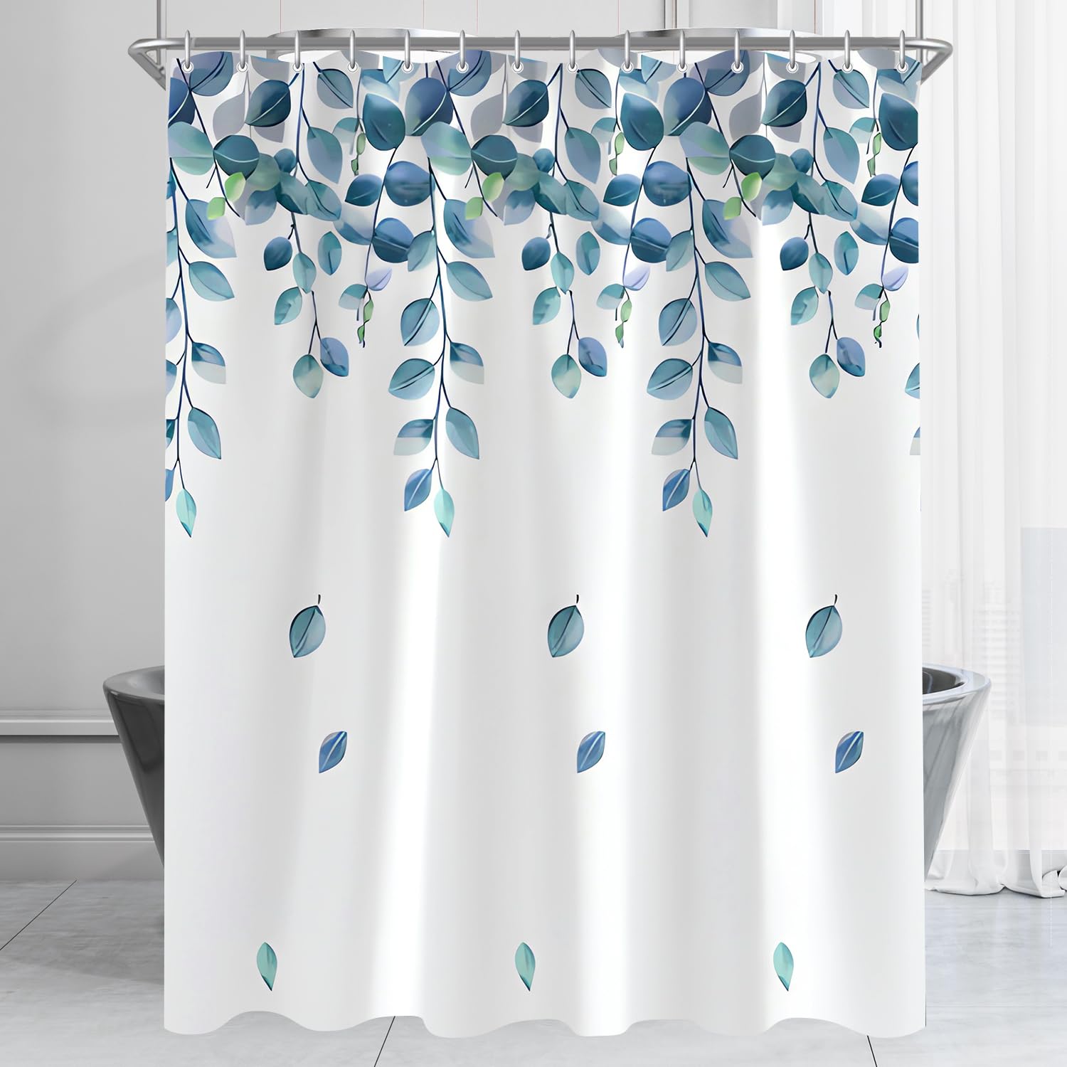 Lerores Green Leaves Shower Curtain | Waterproof Weighted Fabric, 71x71