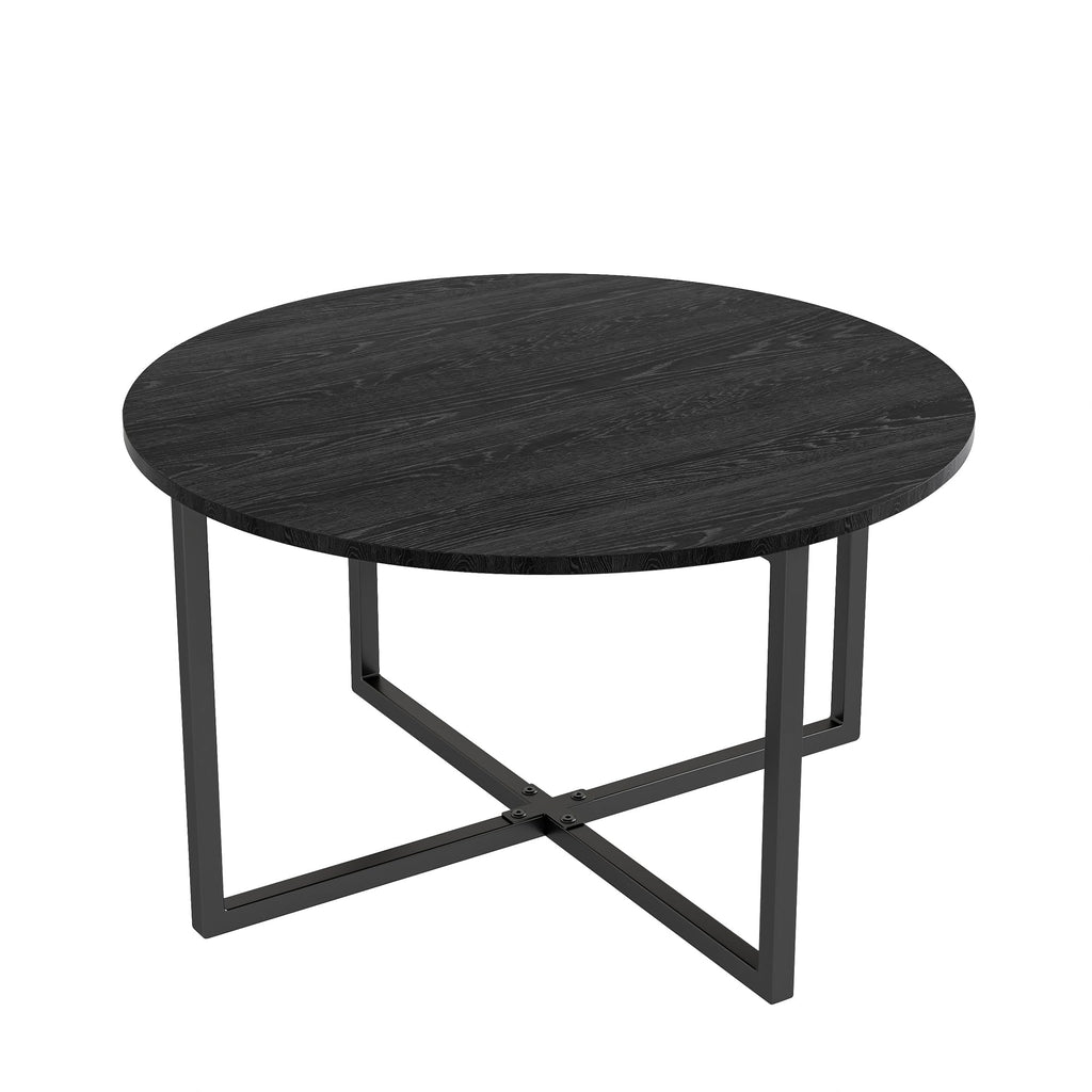 Jolof Store Round Coffee Table – Modern Black Wood and Metal Sofa Table