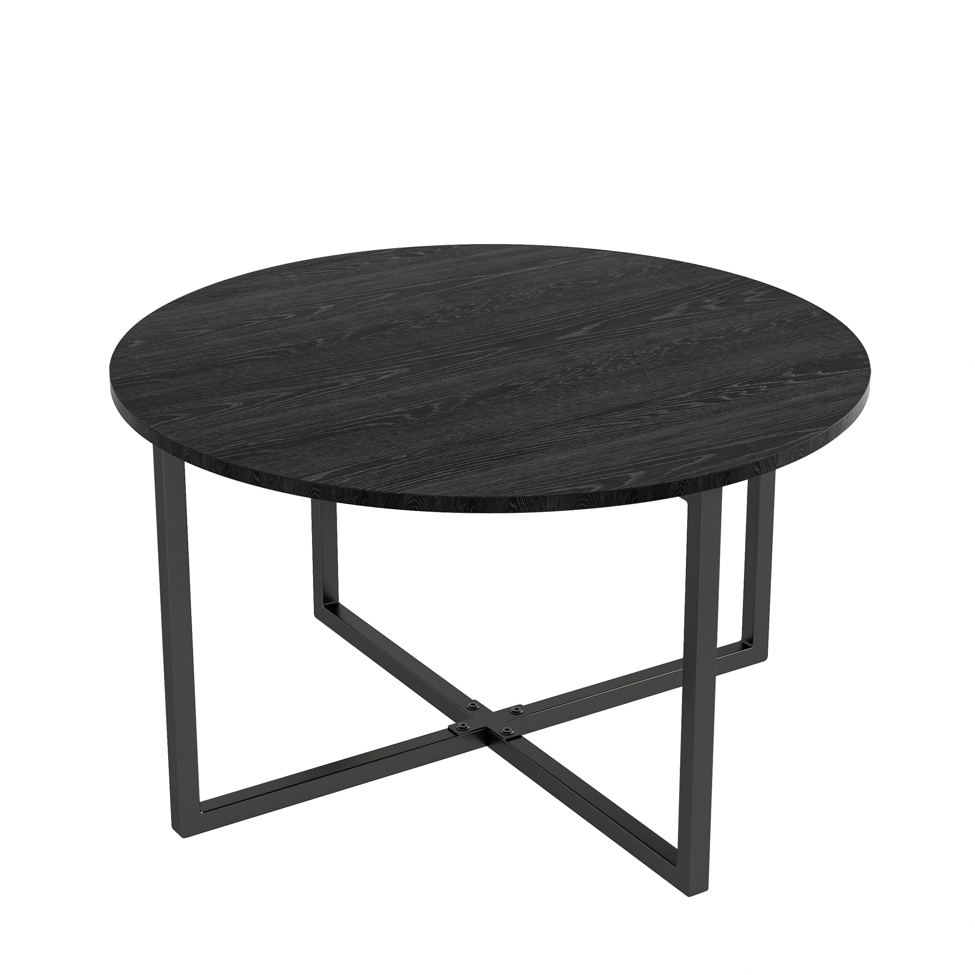 Jolof Store Round Coffee Table – Modern Black Wood and Metal Sofa Table