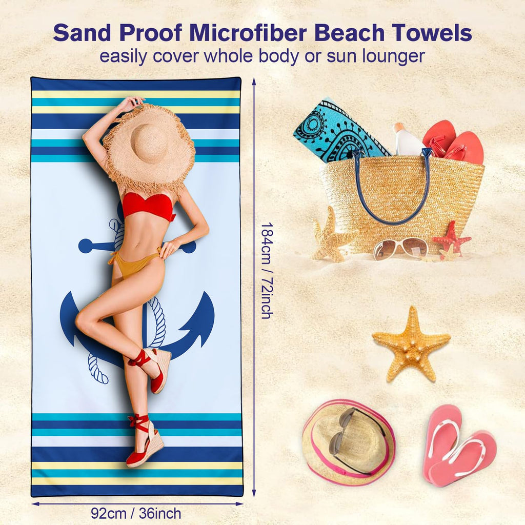 Violetpos Nautical Anchor Beach Towel, Extra Large 180x90 cm 250GSM Microfibre, Sand Free Quick Dry - image 5