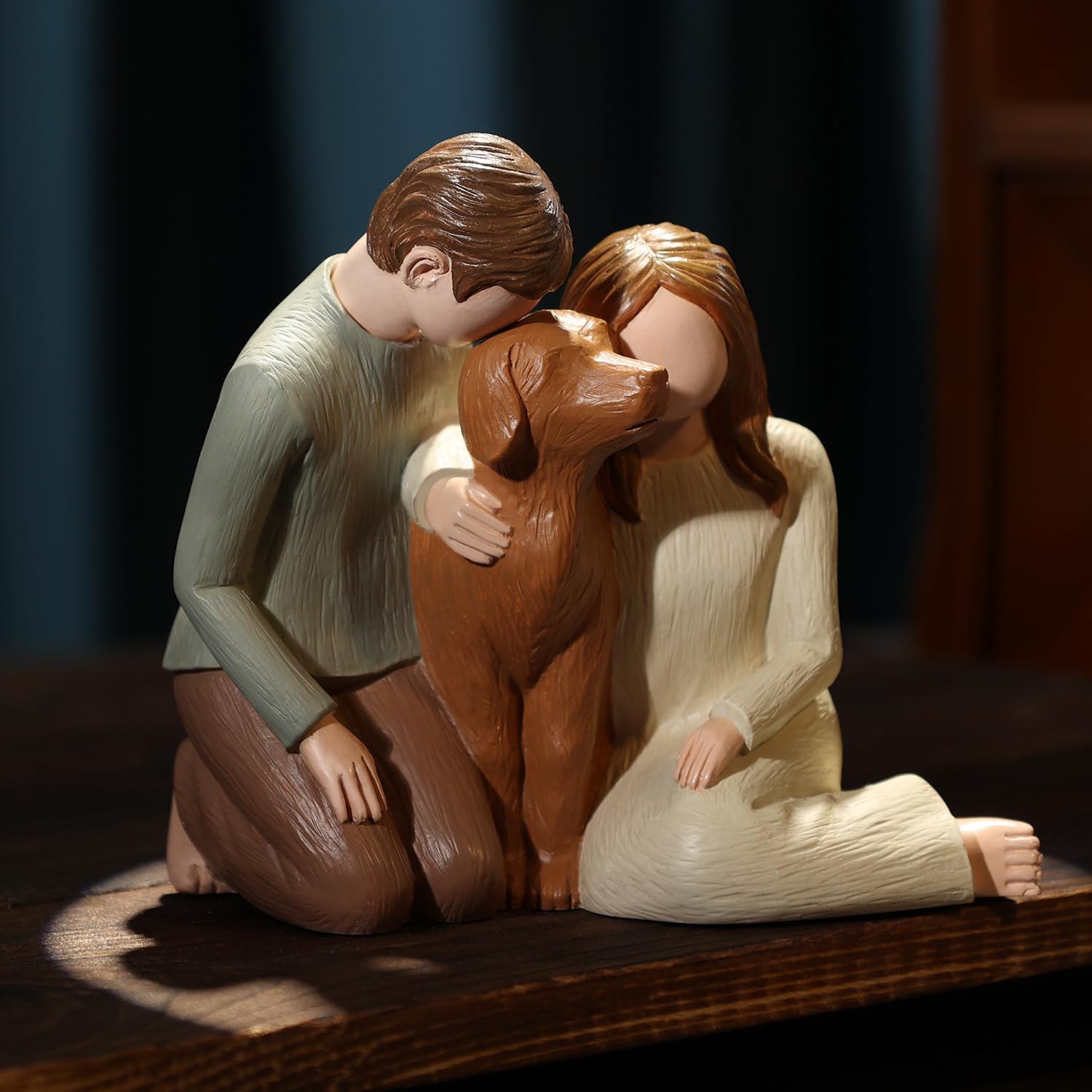 Carracci Couple with Dog Figurine – Resin Pet Memorial Statue for Lovers