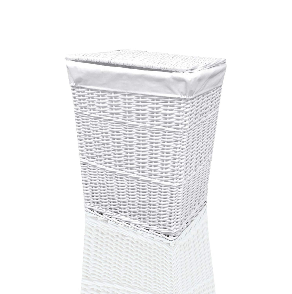 Arpan Large White Wicker Laundry Basket | 85L Hamper with Washable Liner