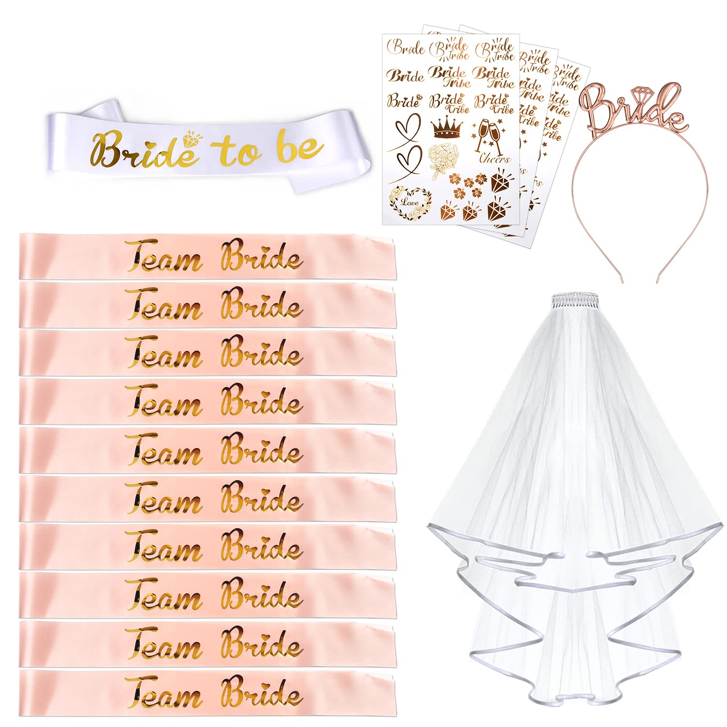 AniSqui Hen Party Accessories Set – Bride to Be Sash, Veil & Tiara