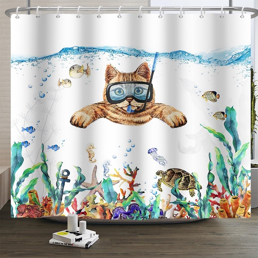 Xiaoterna Ocean Shower Curtain | Waterproof Polyester Marine Life Decor