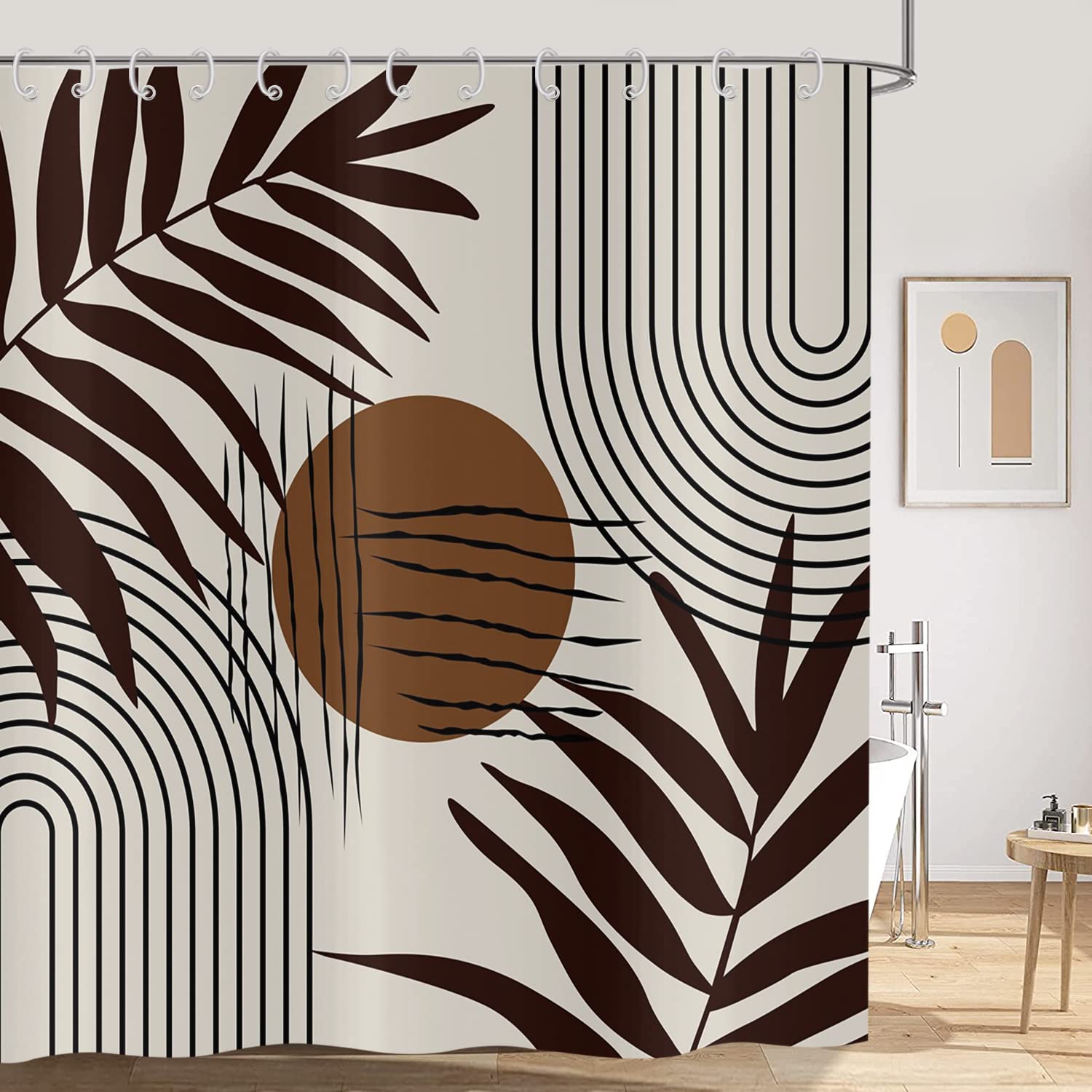 Hnmdmyi Boho Shower Curtain | Mid Century Modern Brown Leaf Polyester