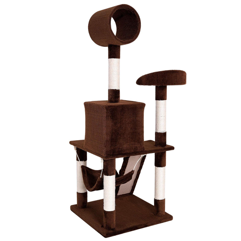 lionto Cat Tree with Hammock & Tunnel – 133cm Sisal Scratching Post