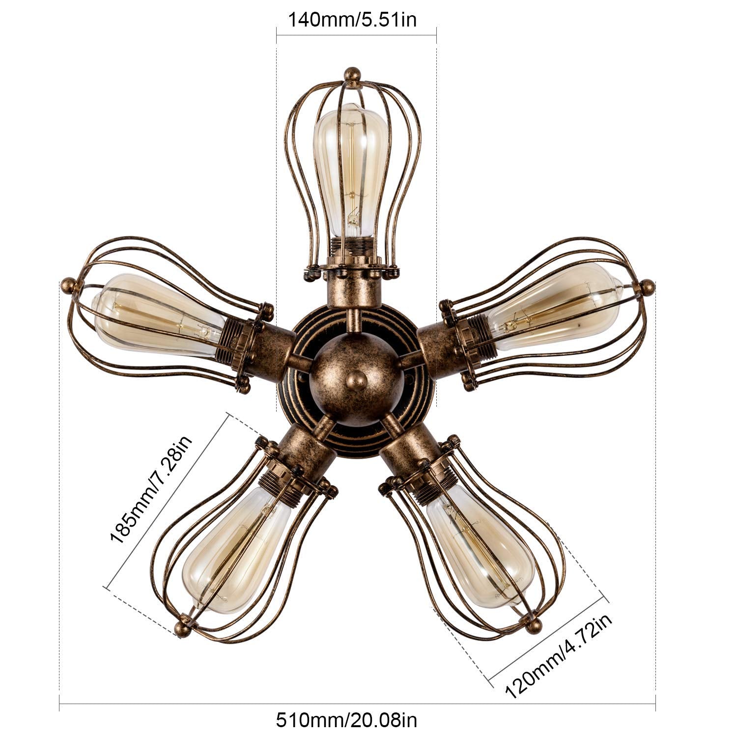 GLADFRESIT Industrial 5-Light Metal Cage Ceiling Light – Semi-Flush Mount