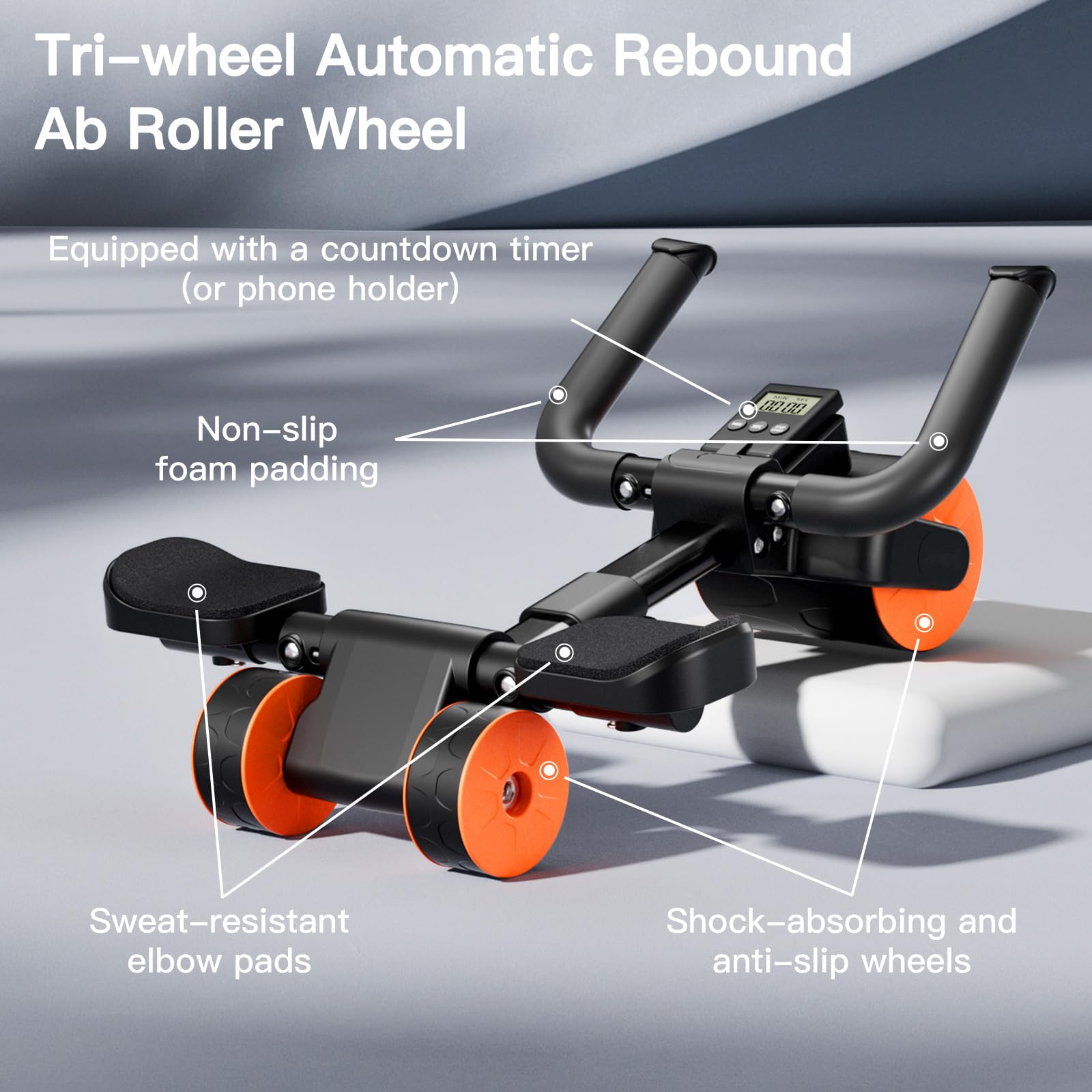 Bnlei Automatic Rebound Ab Roller with Elbow Support, Timer and Mat