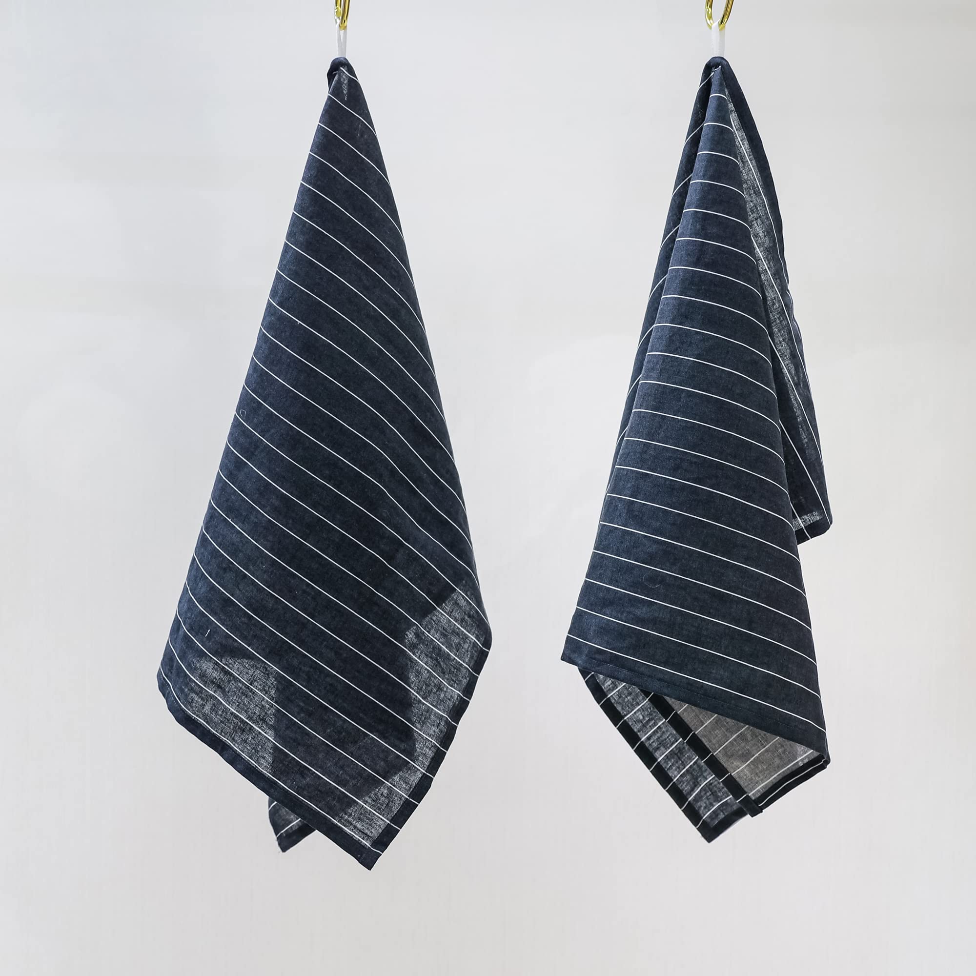 Linendo Navy Stripe Linen Cotton Kitchen Tea Towels – Set of 2