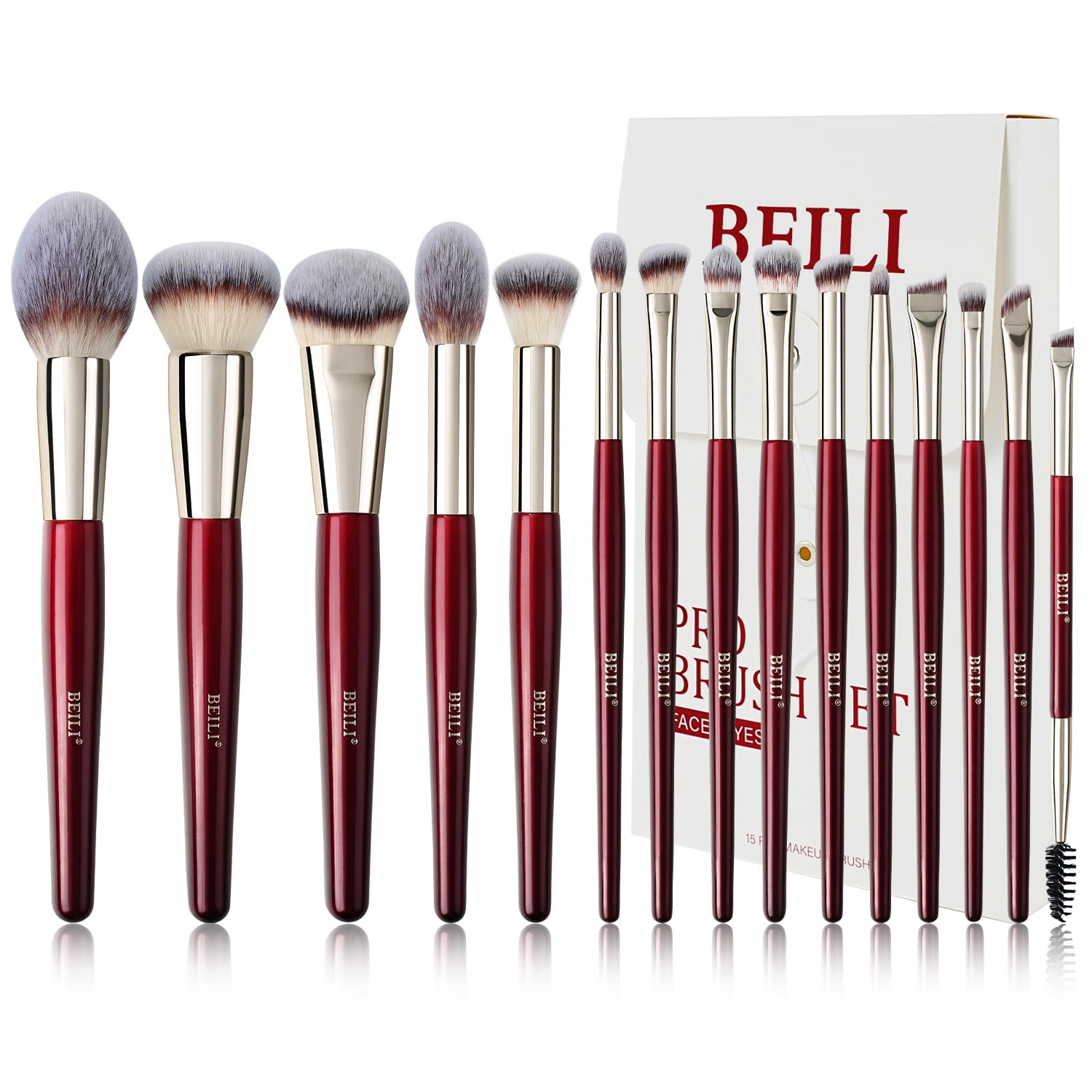 BEILI 15Pcs Makeup Brushes Set – Premium Vegan Face & Eye Brush Kit