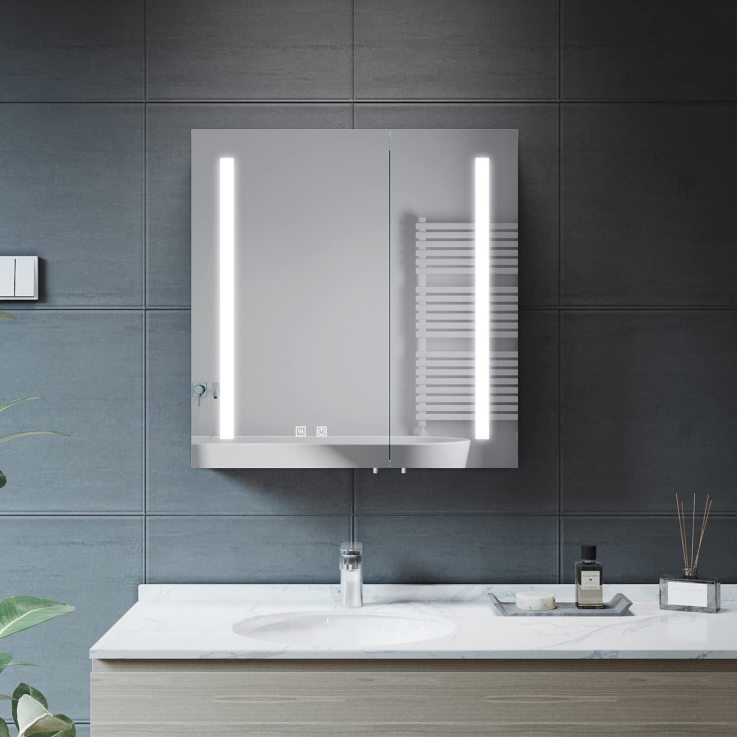 LED Bathroom Mirror Cabinet | Shaver Socket & Demister Pad