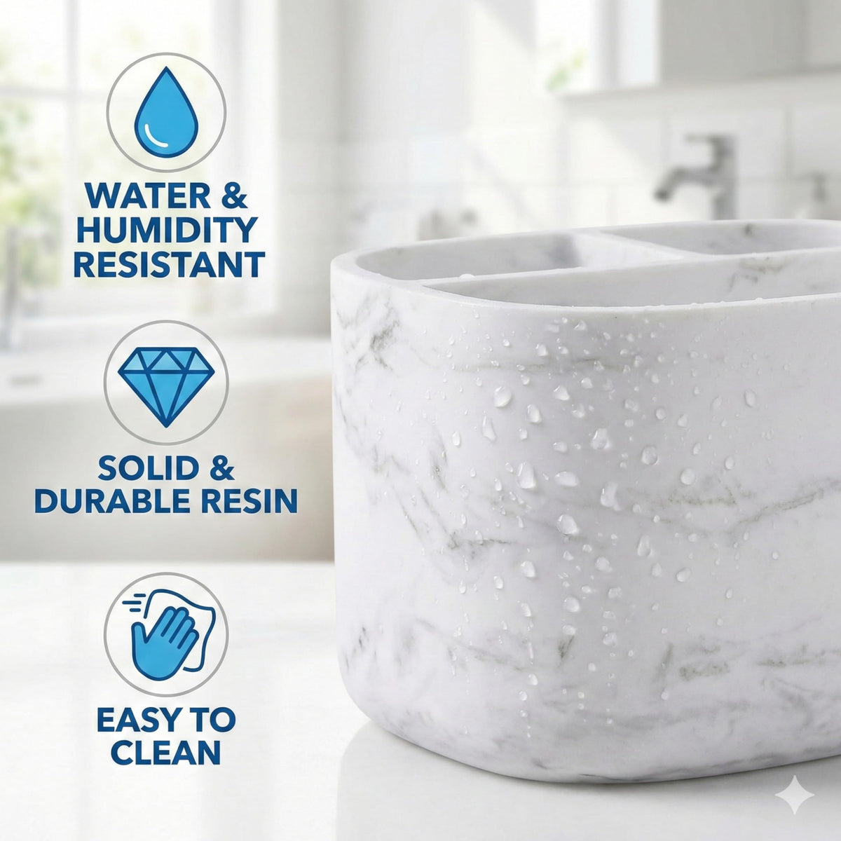 Electric Toothbrush Holder 3 Compartments, White Marble Effect - image 3