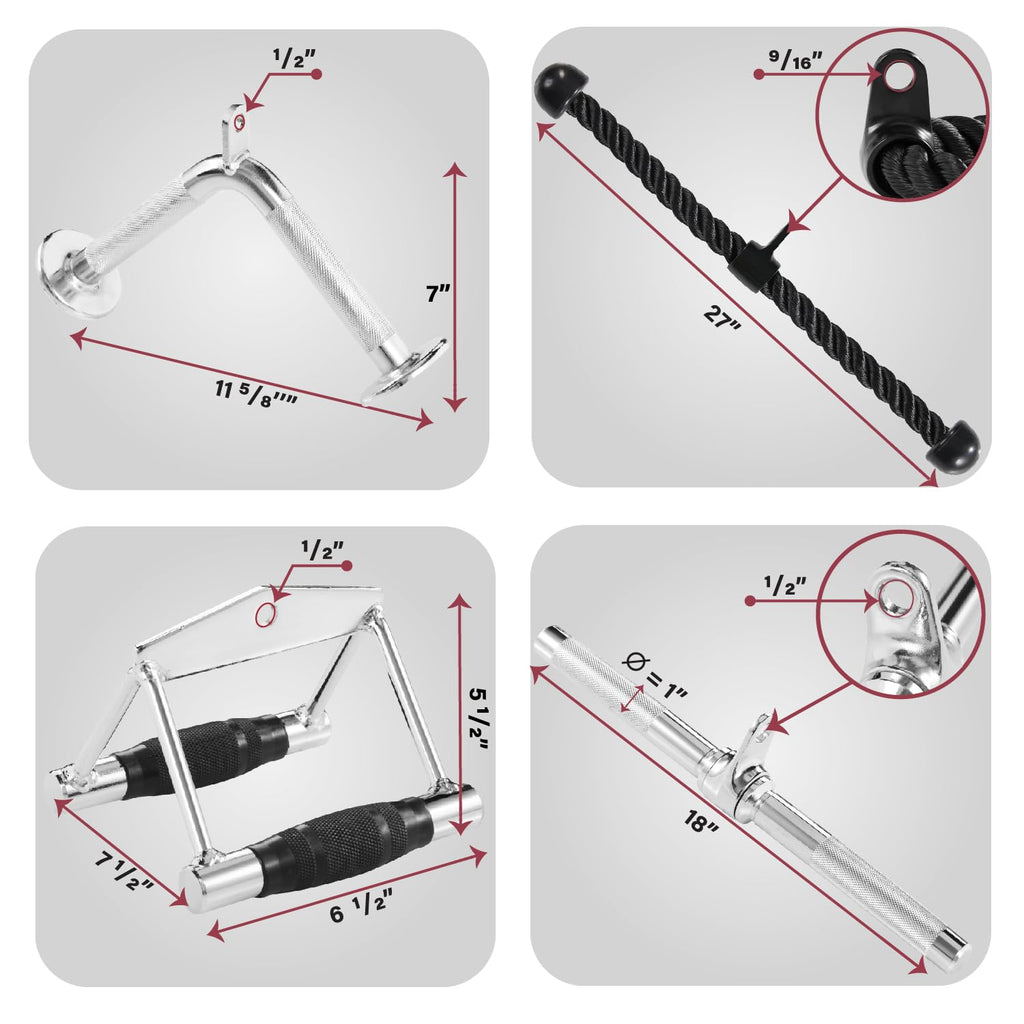 Yes4All 4-Piece Cable Attachment Set: Tricep Rope, V-Bar, and Straight Bar